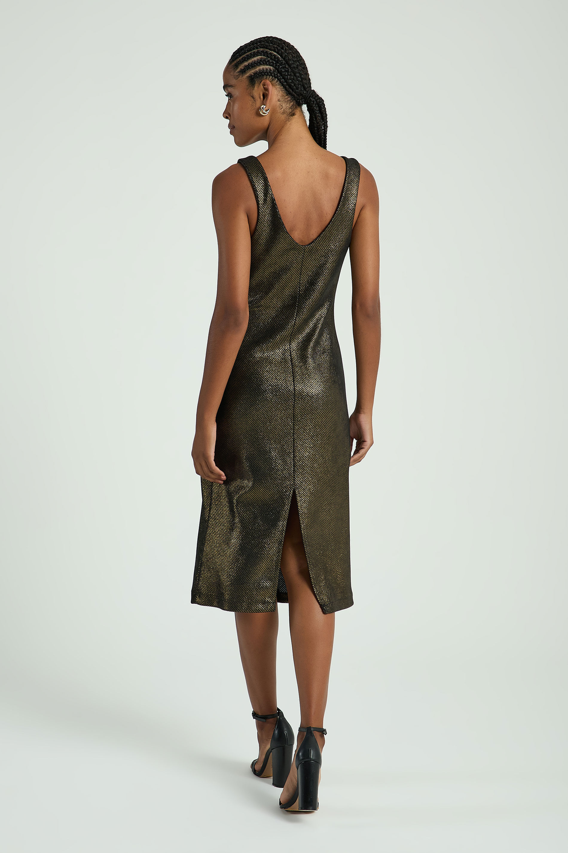 VESTIDO MIDI RECORTE-PRETO P - PRETO - 312904