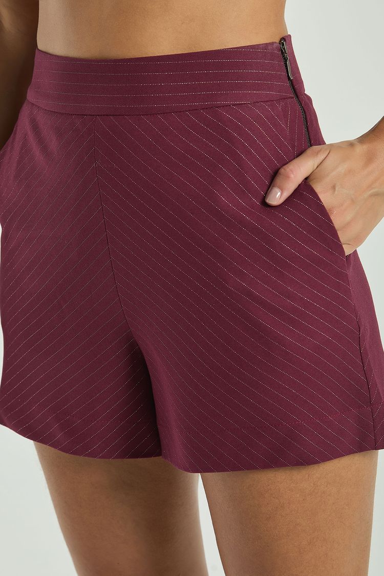 SHORT BÁSICO C/ LUREX-VINHO / PRATA PP - VINHO / PRATA - 313544