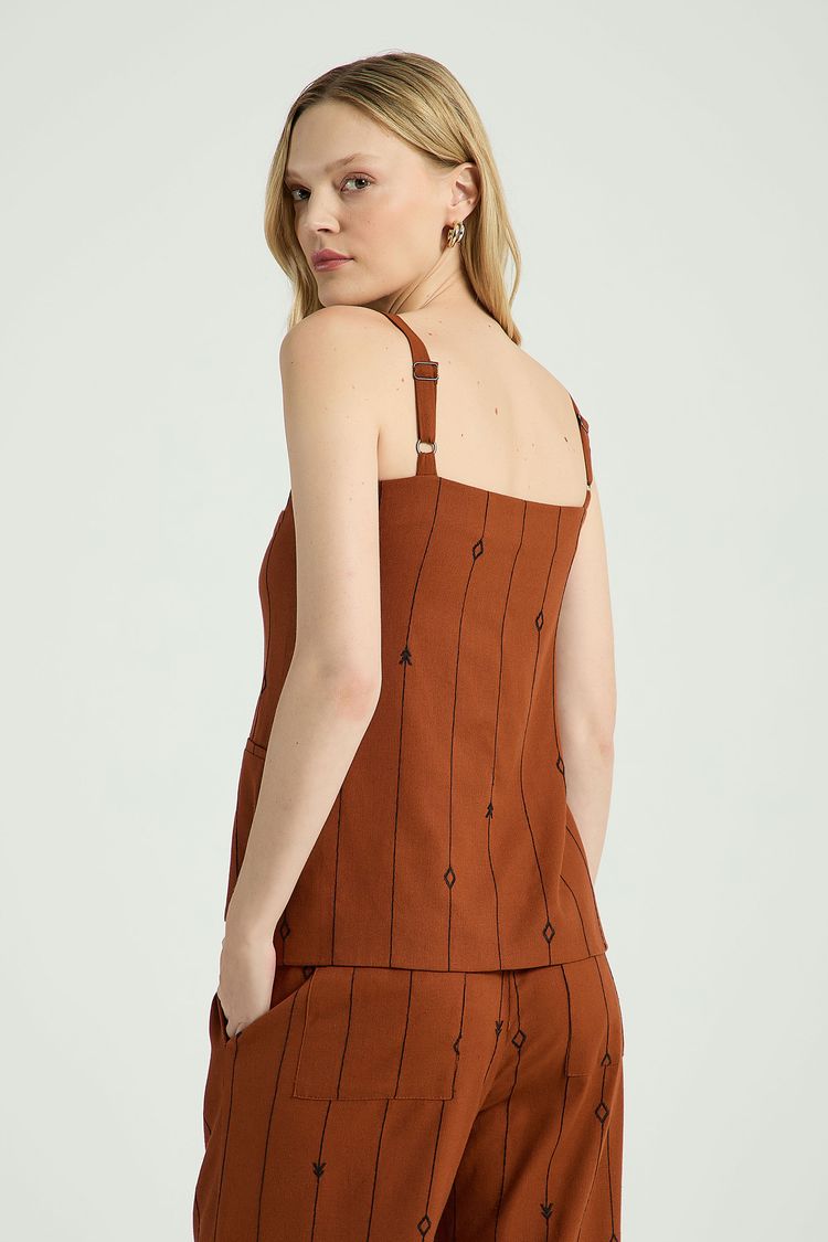 BLUSA ALONGADA LINHO BORDADO-CARAMELADO / PRETO GG - CARAMELADO / PRETO - 313774