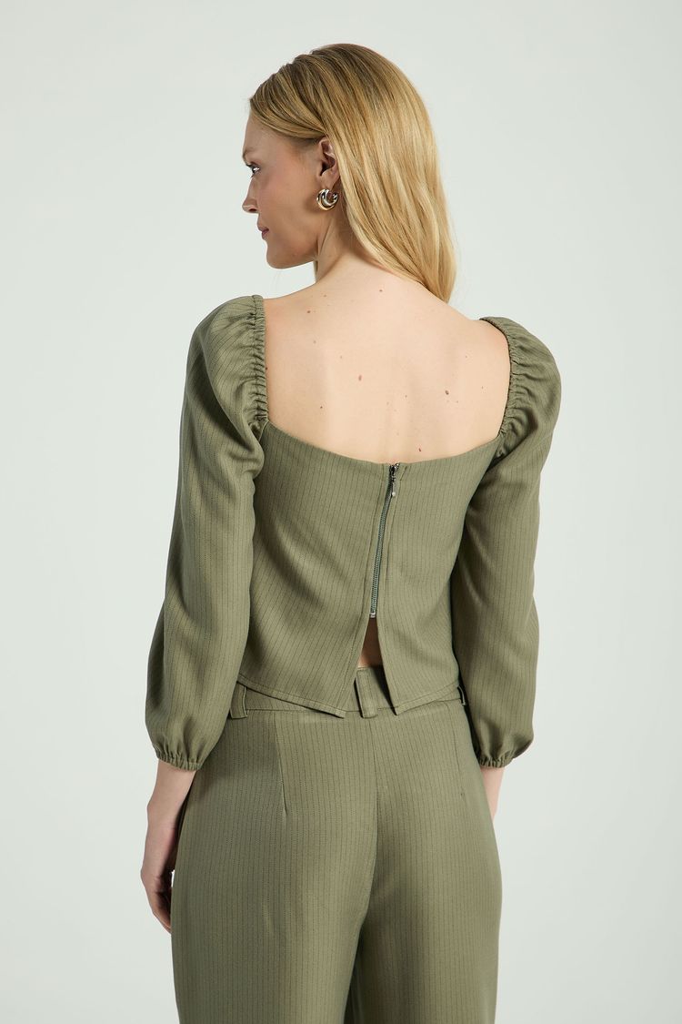 BLUSA RISCAS FINAS-CINZA ESVERDEADO PP - CINZA ESVERDEADO - 313874