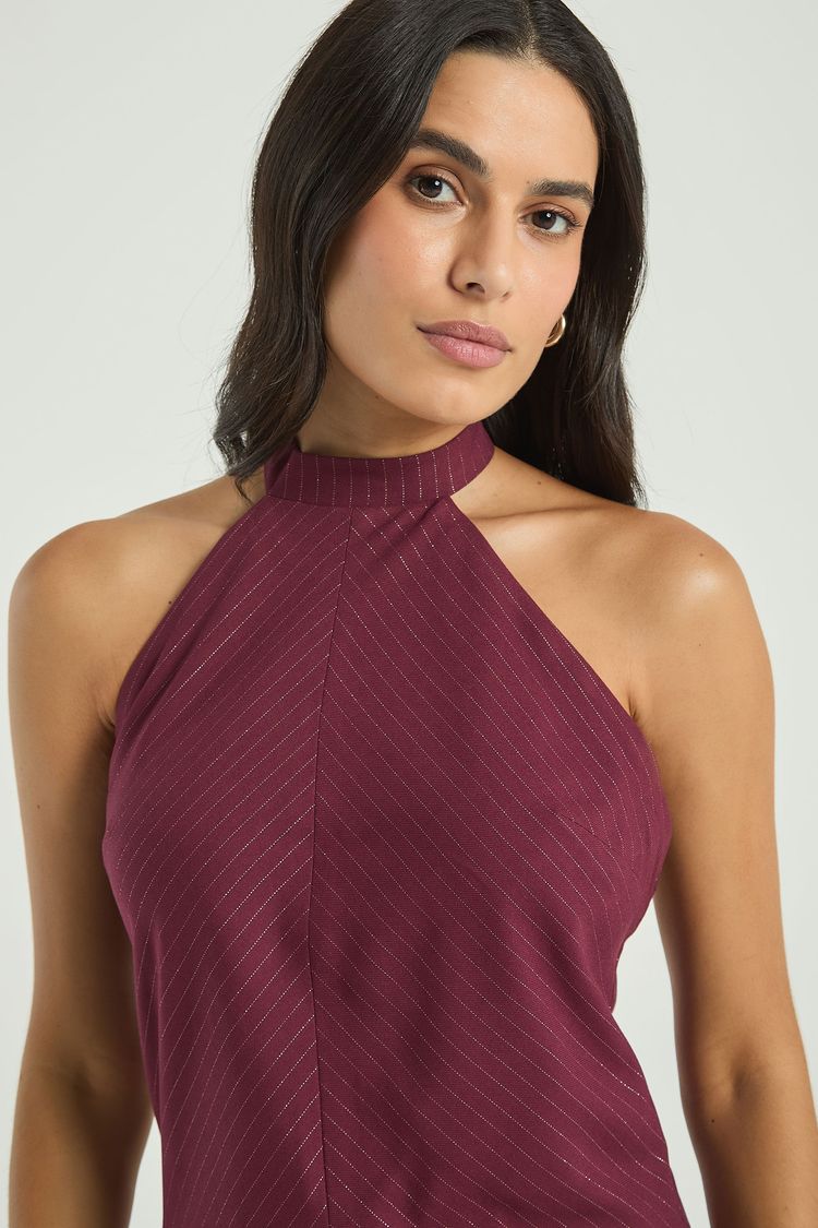 VESTIDO FRENTE ÚNICA COM LUREX-VINHO / PRATA PP - VINHO / PRATA - 313920