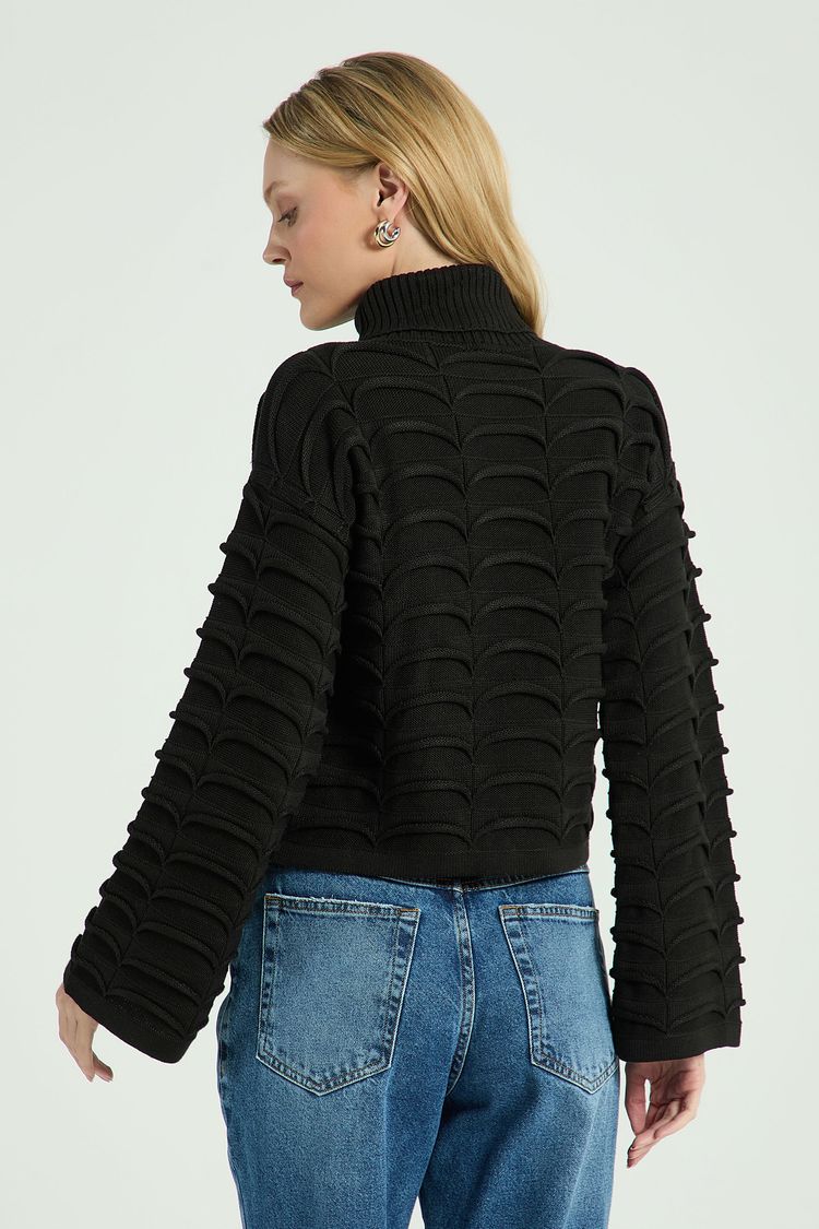 BLUSA EM TRICOT COM PONTO TRABALHADO-PRETO P - PRETO - 313950