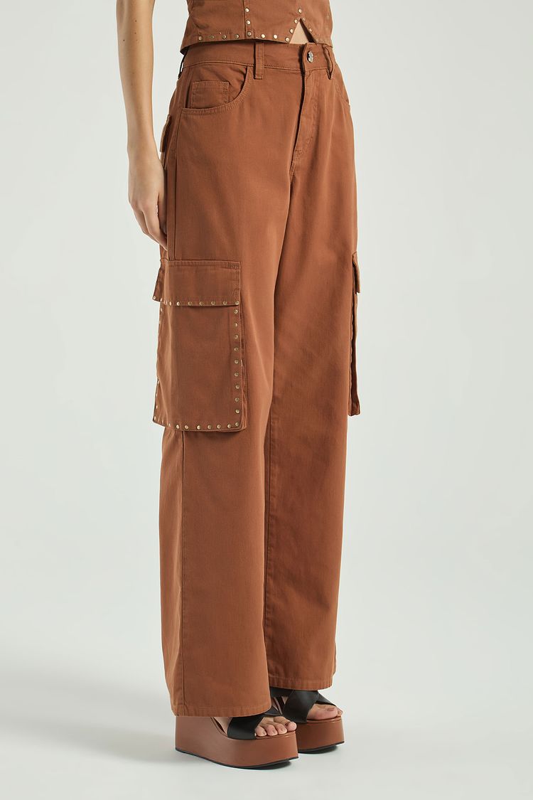 CALÇA MODELO CARGO COM TERMOCOLANTE EM SARJA - BEGE ESCURO 42 - BEGE ESCURO - 314111