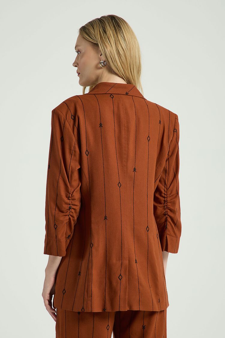 BLAZER LINHO OVERSIZE BORDADO - BEGE ESCURO PP - BEGE ESCURO - 314270