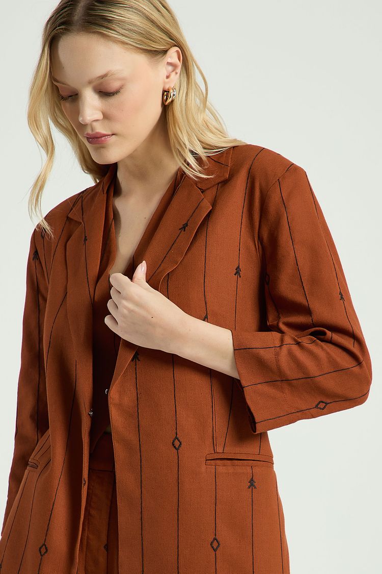 BLAZER LINHO OVERSIZE BORDADO - BEGE ESCURO PP - BEGE ESCURO - 314272