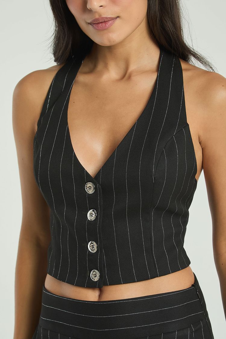 COLETE FRENTE ÚNICA RISCA DE GIZ-PRETO PP - PRETO - 314557