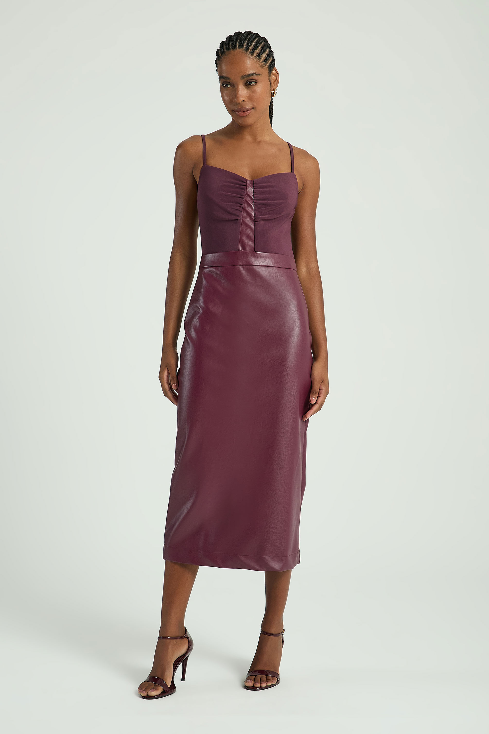 VESTIDO MIX COURO-VINHO PP - VINHO - 314665