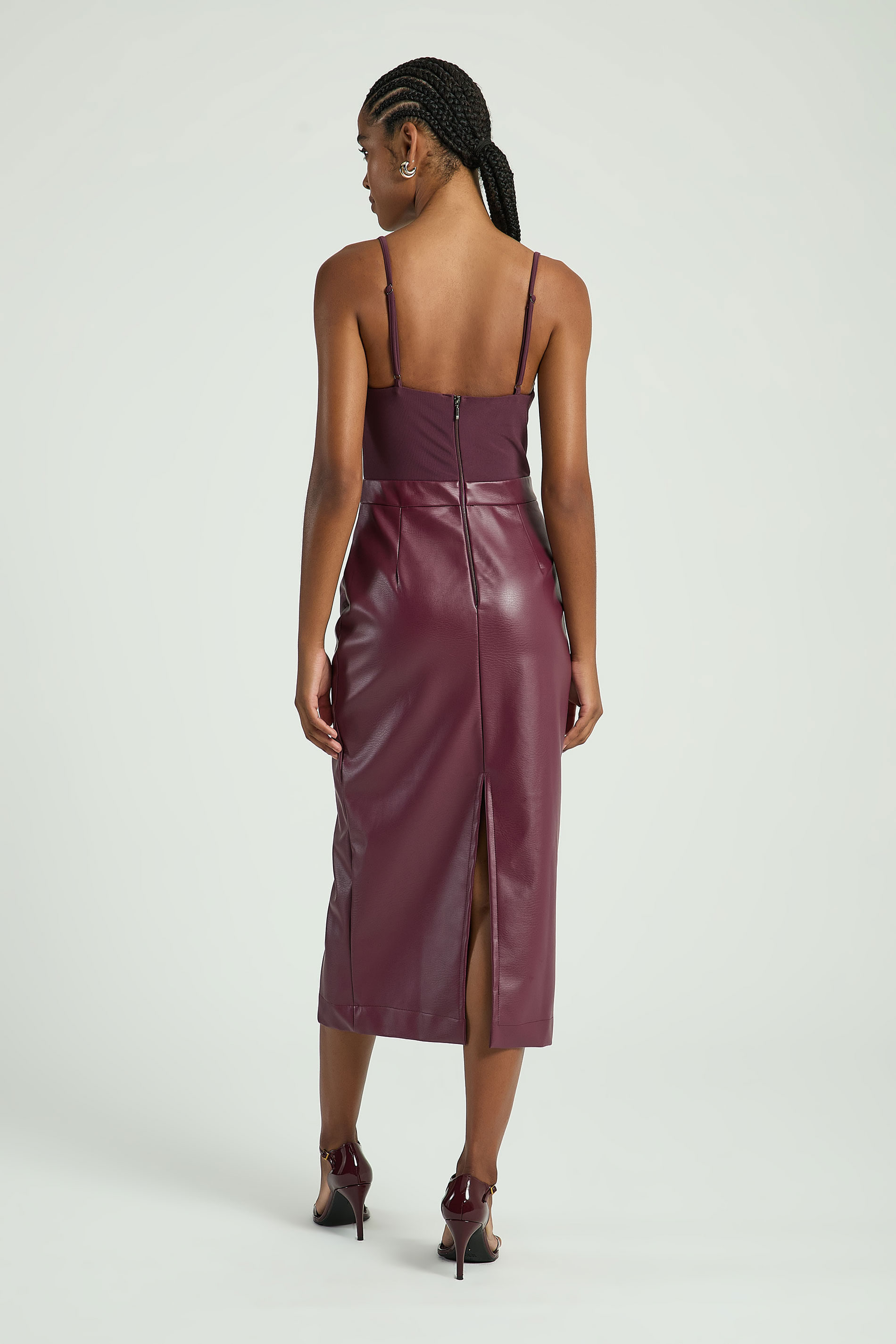 VESTIDO MIX COURO-VINHO PP - VINHO - 314666