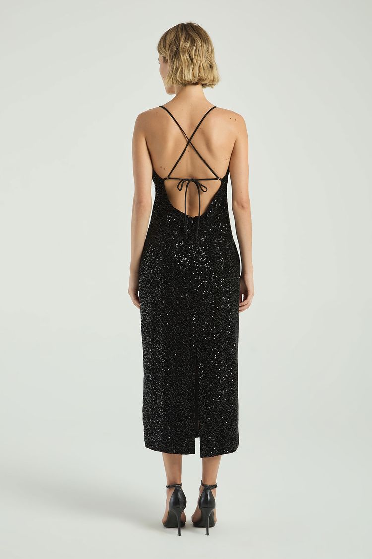 VESTIDO MIDI PAETÊ VELUDO-PRETO PP - PRETO - 314780