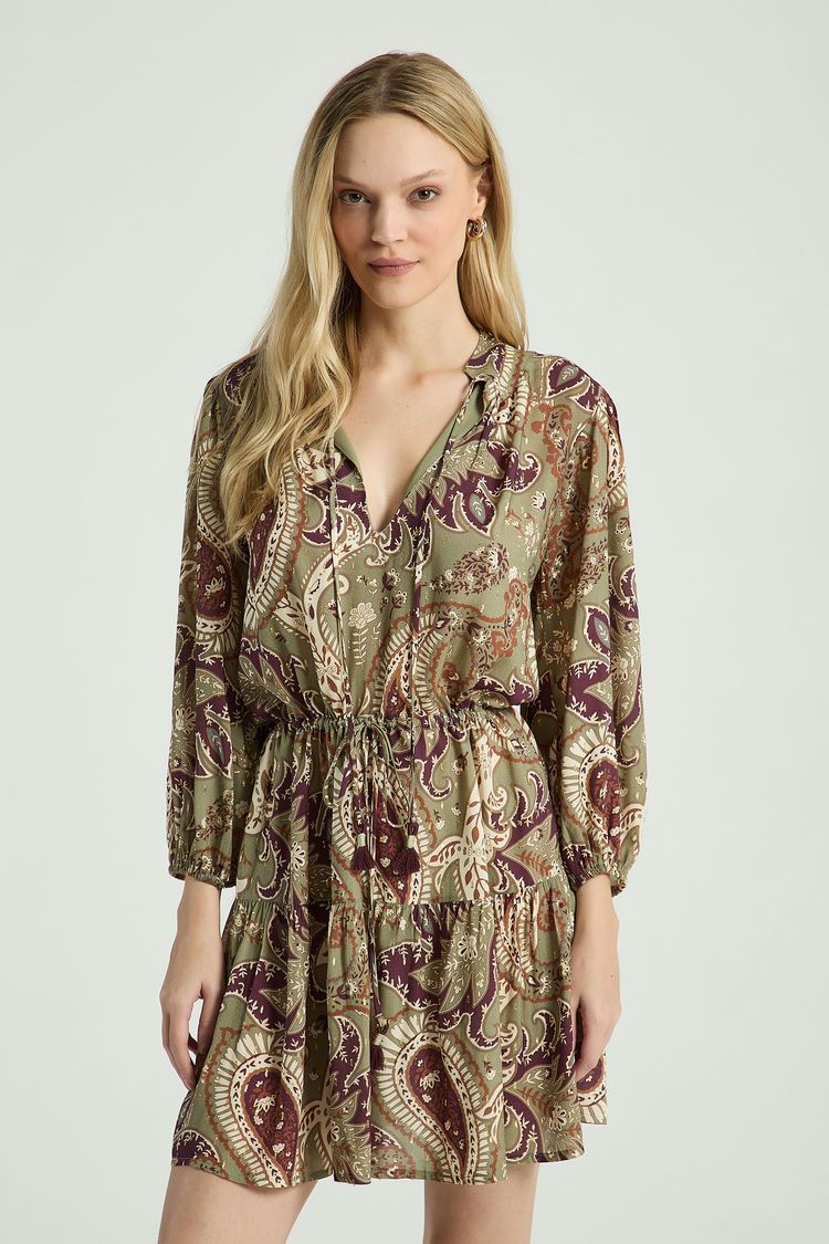 VESTIDO CURTO ESTAMPADO COM DECOTE V-EST MAXI CASHMERE GG - EST MAXI CASHMERE - 314879