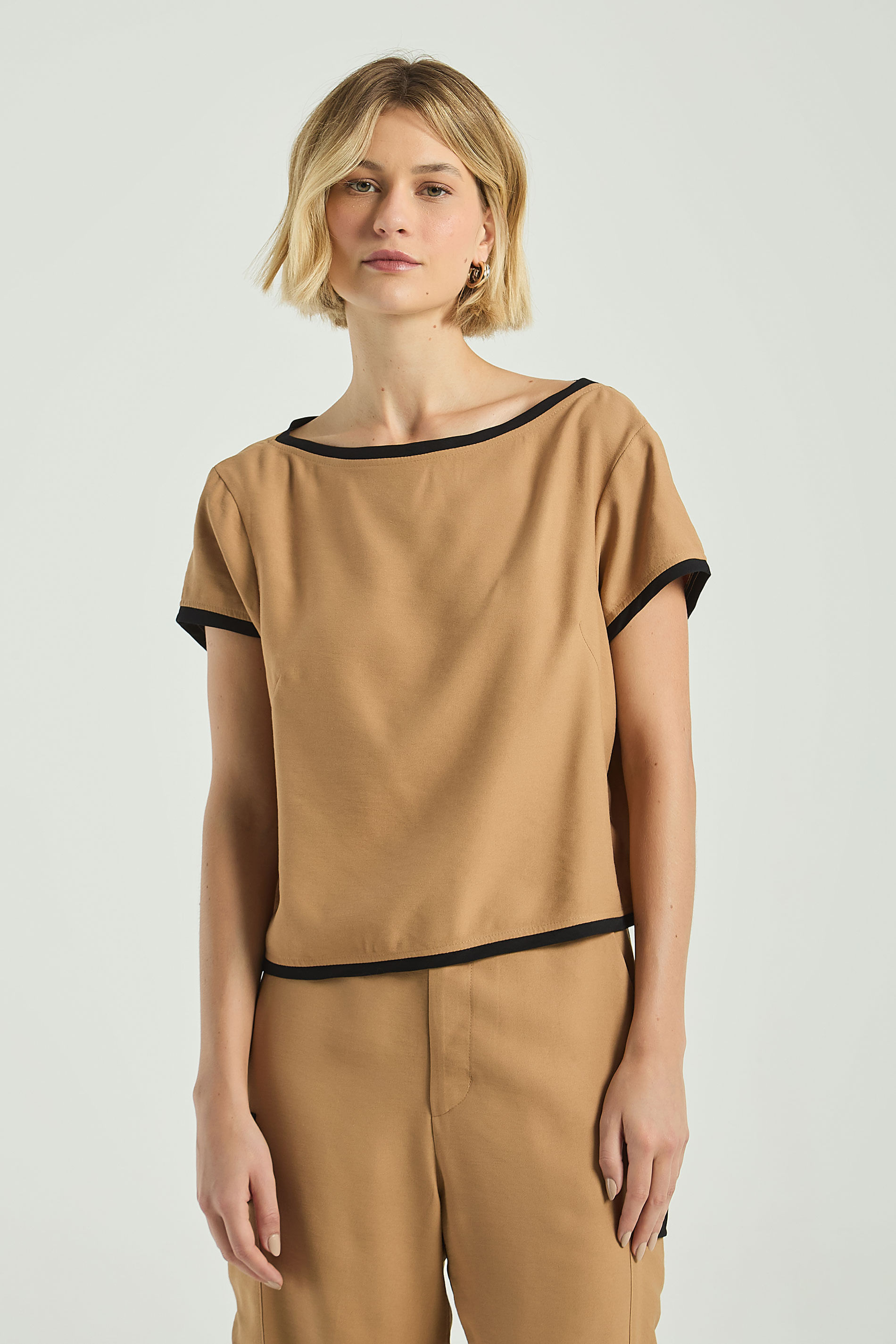 BLUSA MIX CORES-BEGE ESCURO / PRETO G - BEGE ESCURO / PRETO - 314919