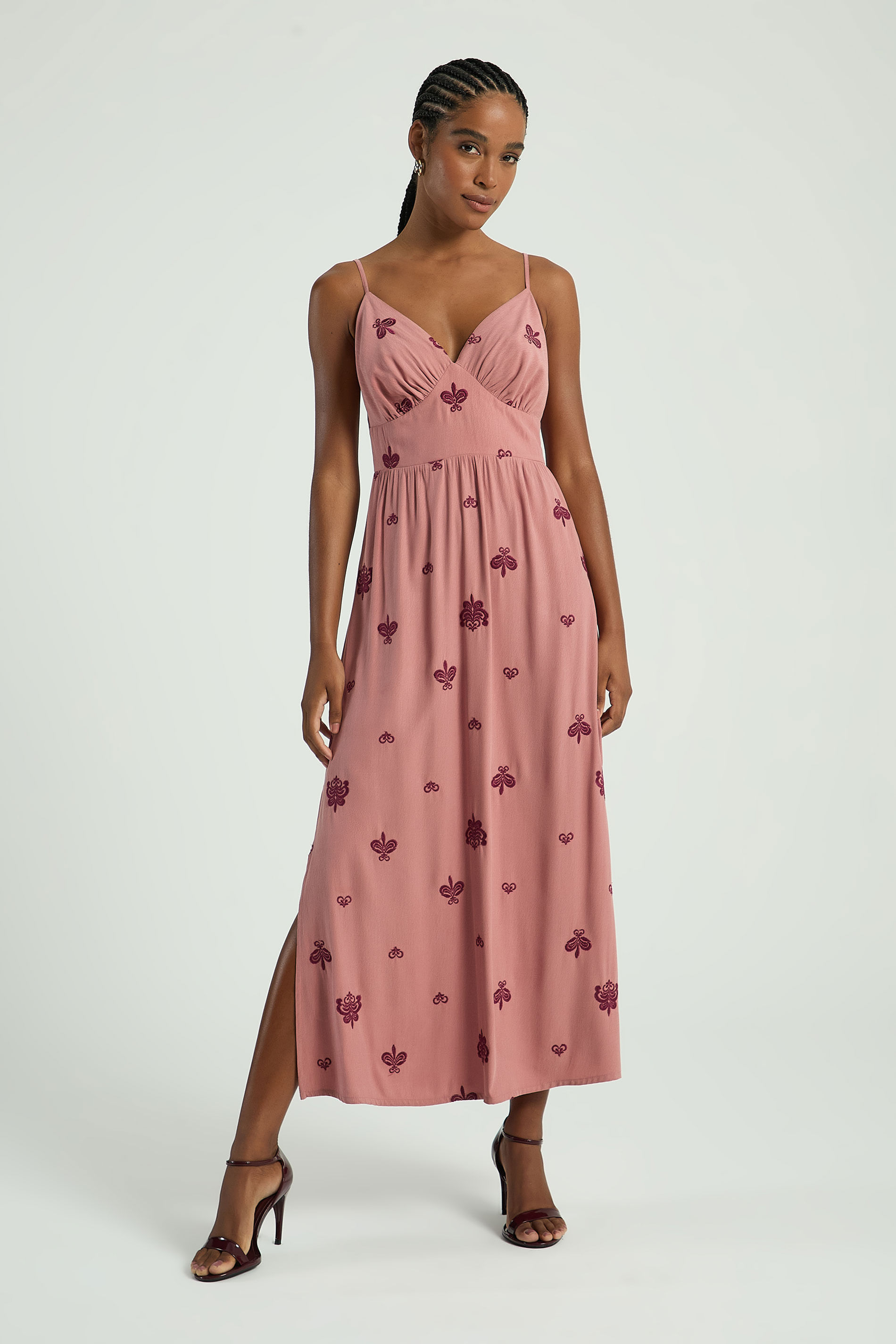 VESTIDO LONGO BORDADO-ROSE P - ROSE - 314944