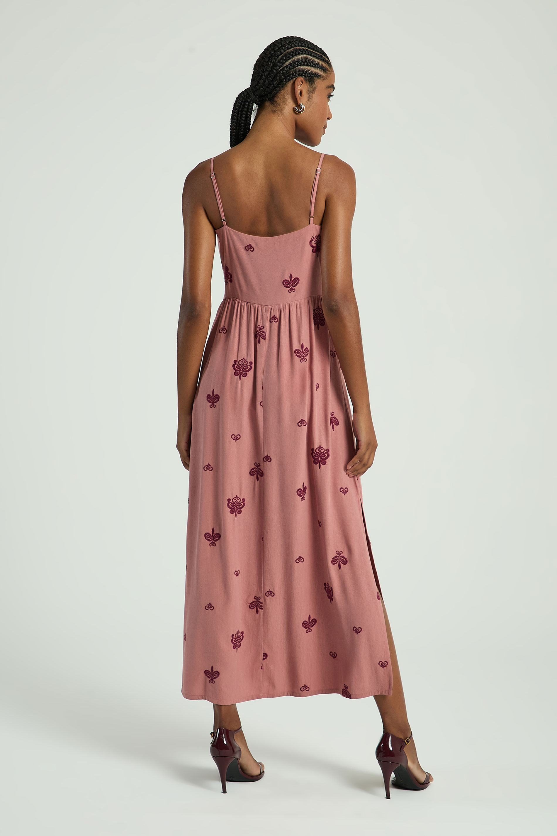 VESTIDO LONGO BORDADO-ROSE P - ROSE - 314945