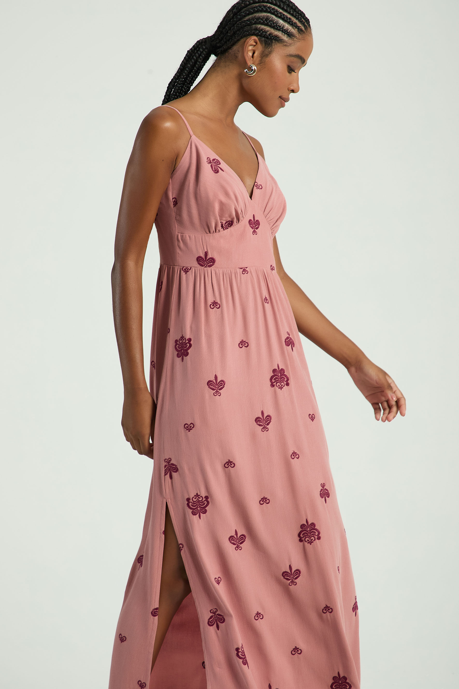 VESTIDO LONGO BORDADO-ROSE P - ROSE - 314946