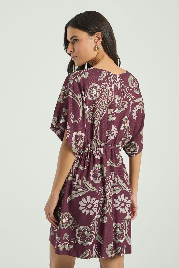 VESTIDO ESTAMPADO COM ARGOLA E AMARRAÇÃO FRONTAL-EST CASHMERE PINCELADO PP - EST CASHMERE PINCELADO - 315035