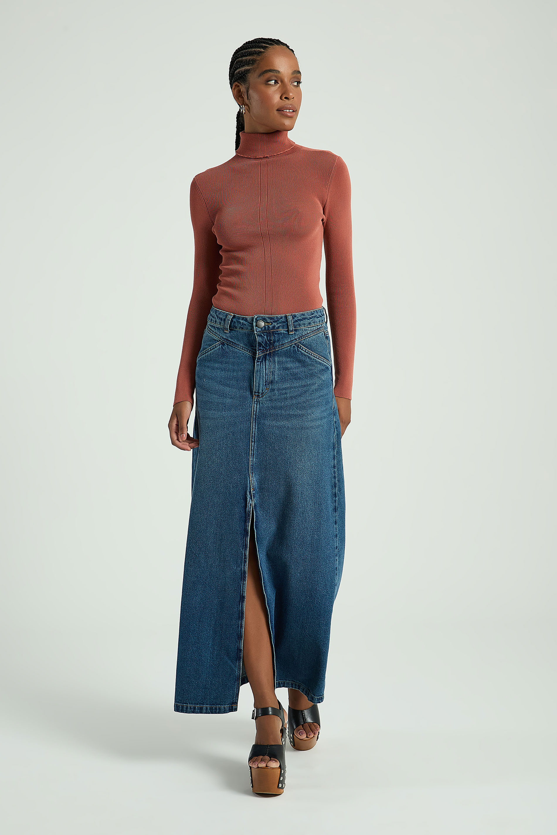 SAIA JEANS LONGA COM RECORTES NA FRENTE-JEANS 42 - JEANS - 315089