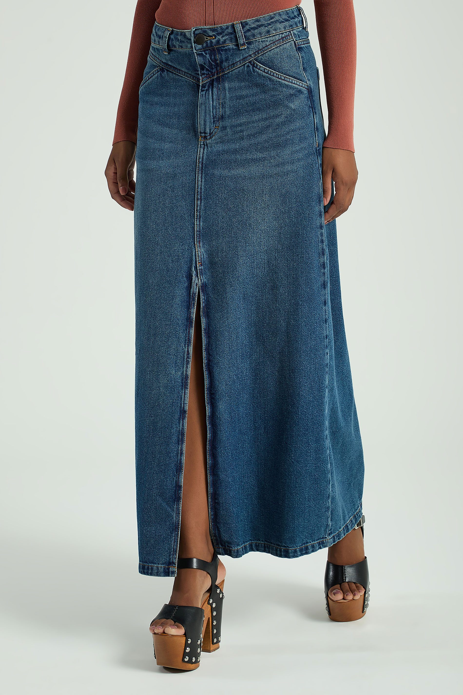 SAIA JEANS LONGA COM RECORTES NA FRENTE-JEANS 42 - JEANS - 315091