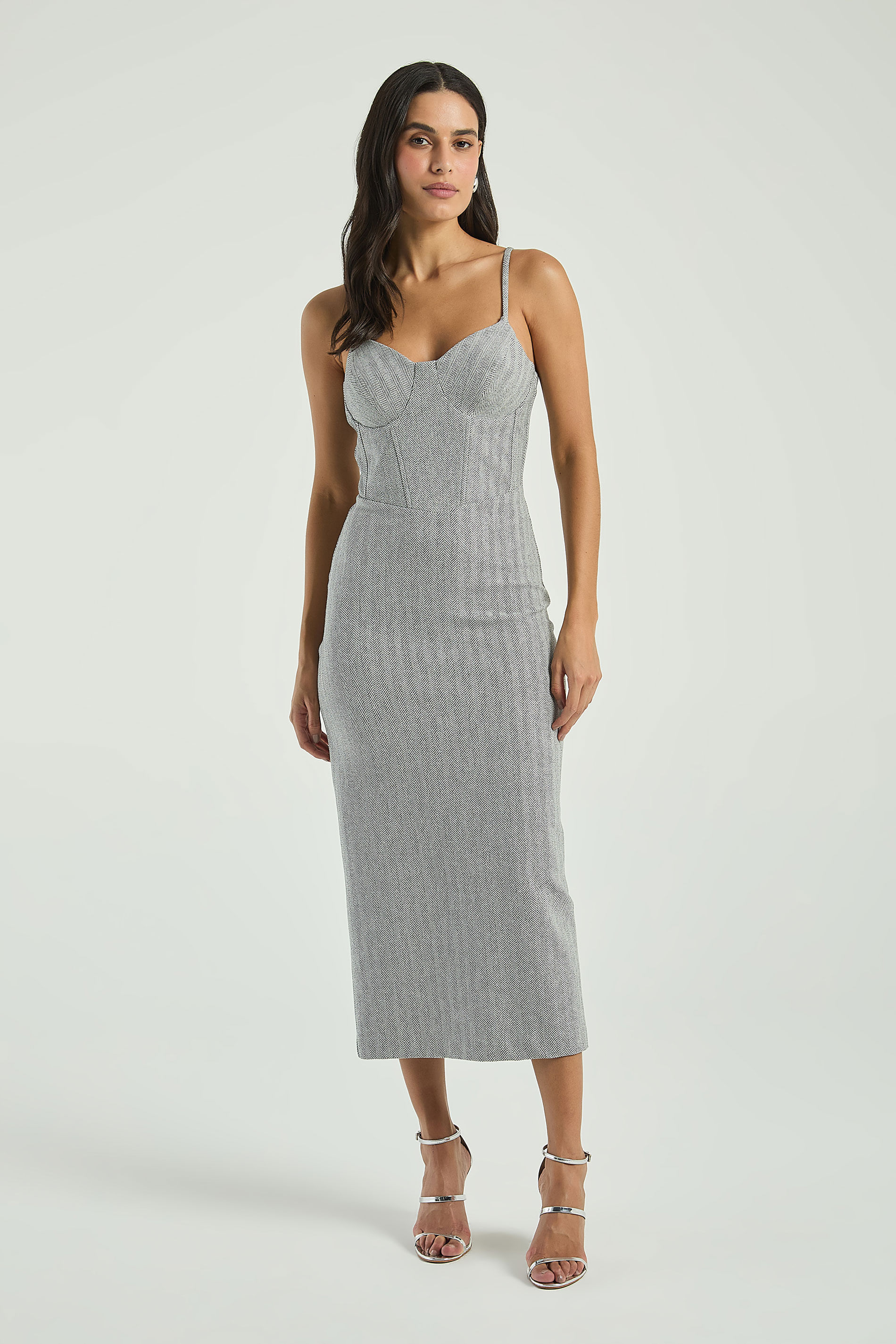 VESTIDO MALHA CHEVRON-CINZA G - CINZA - 315154