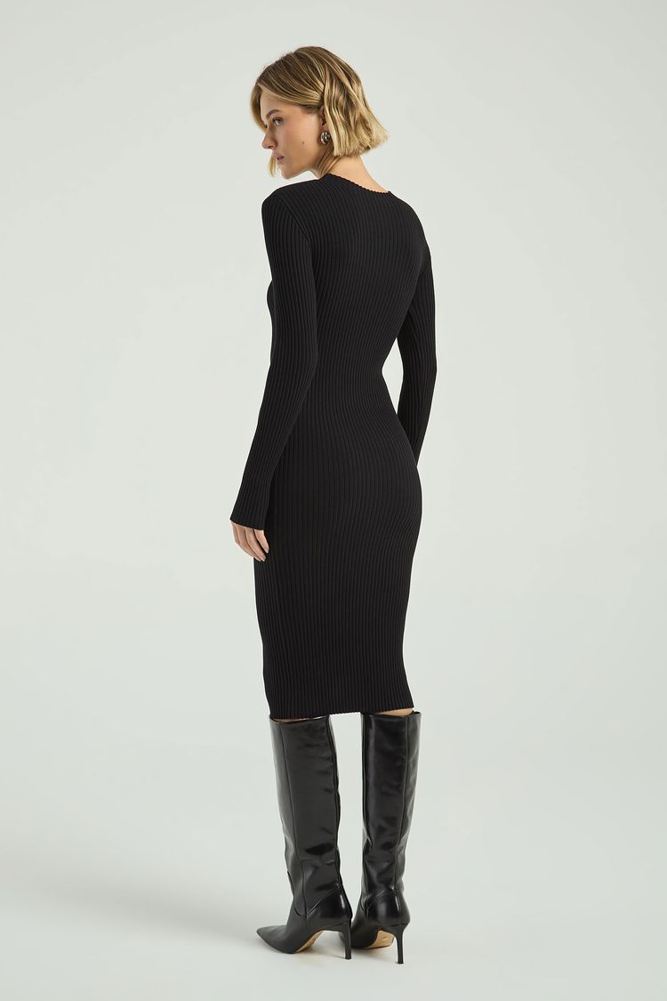 VESTIDO EM TRICOT MANGA LONGA-PRETO P - PRETO - 315227