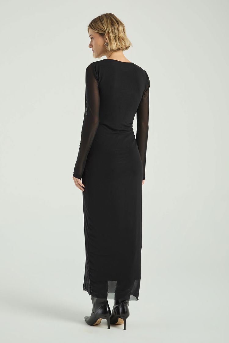VESTIDO MIDI TULE FRANZIDO-PRETO PP - PRETO - 315307