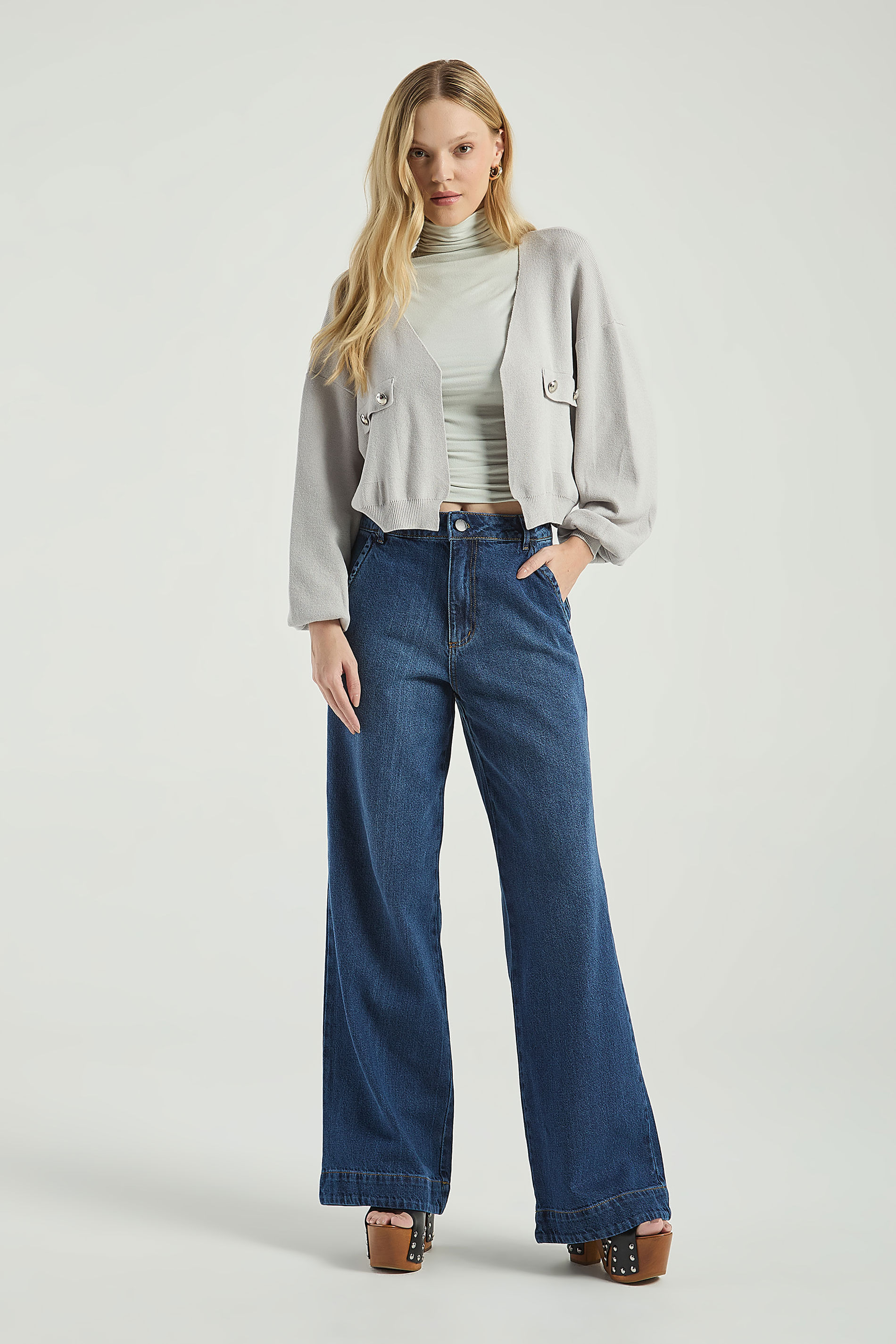 CALÇA JEANS MODELO PANTALONA-JEANS ESCURO 38 - JEANS ESCURO - 315459