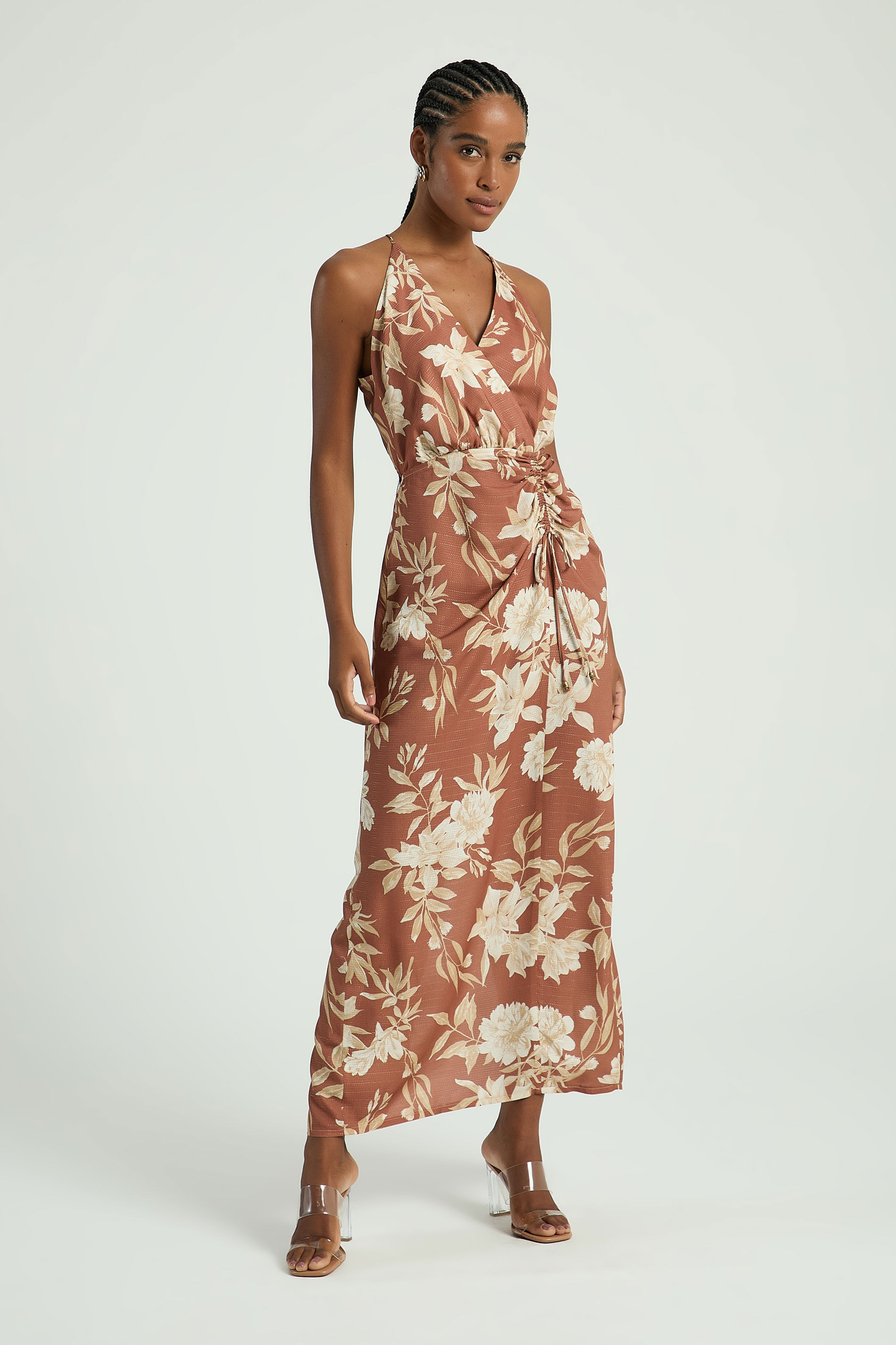 VESTIDO ESTAMPADO COM DECOTE TRANSPASSADO-EST JARDIM INVERNO P - EST JARDIM INVERNO - 315611