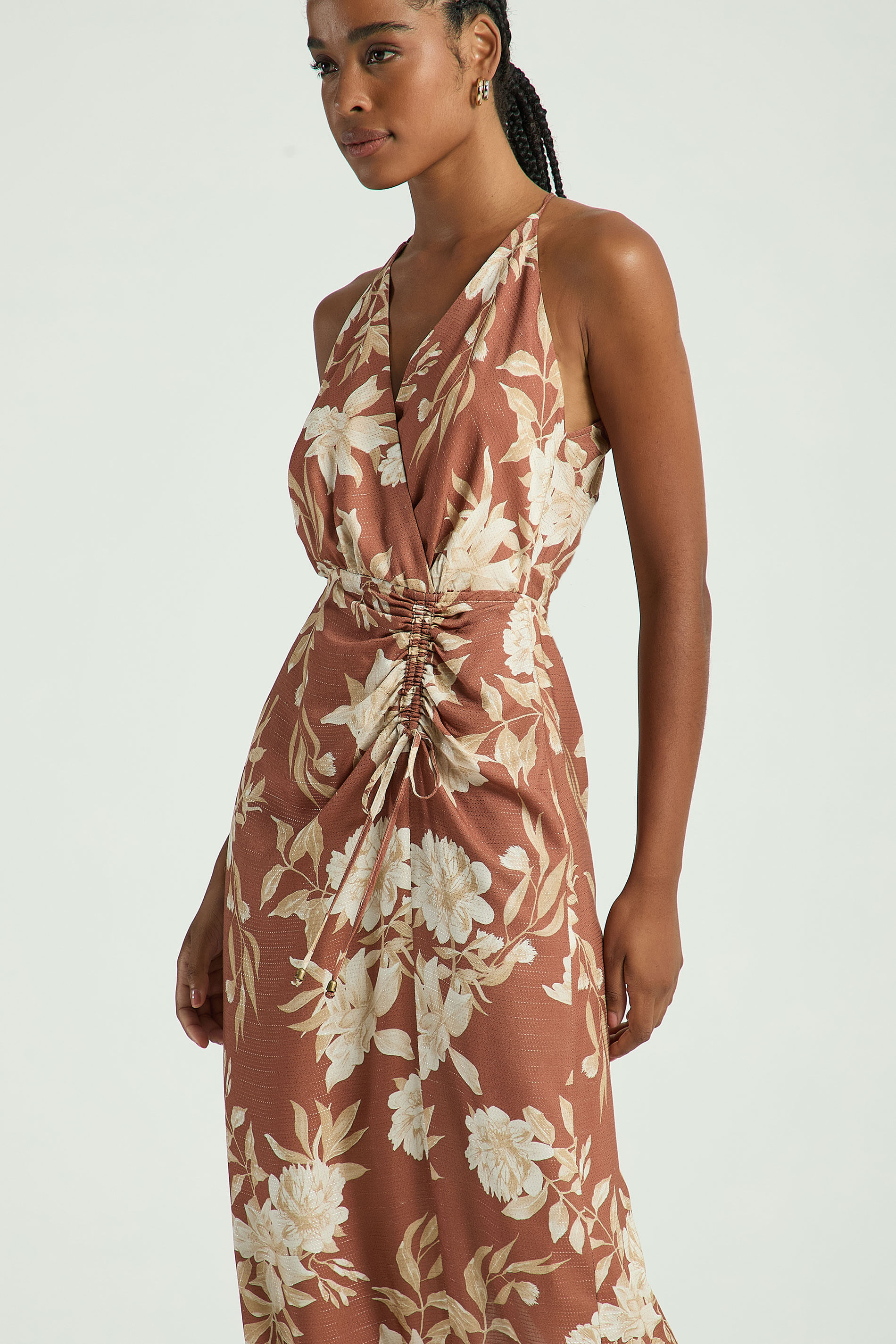VESTIDO ESTAMPADO COM DECOTE TRANSPASSADO-EST JARDIM INVERNO P - EST JARDIM INVERNO - 315613