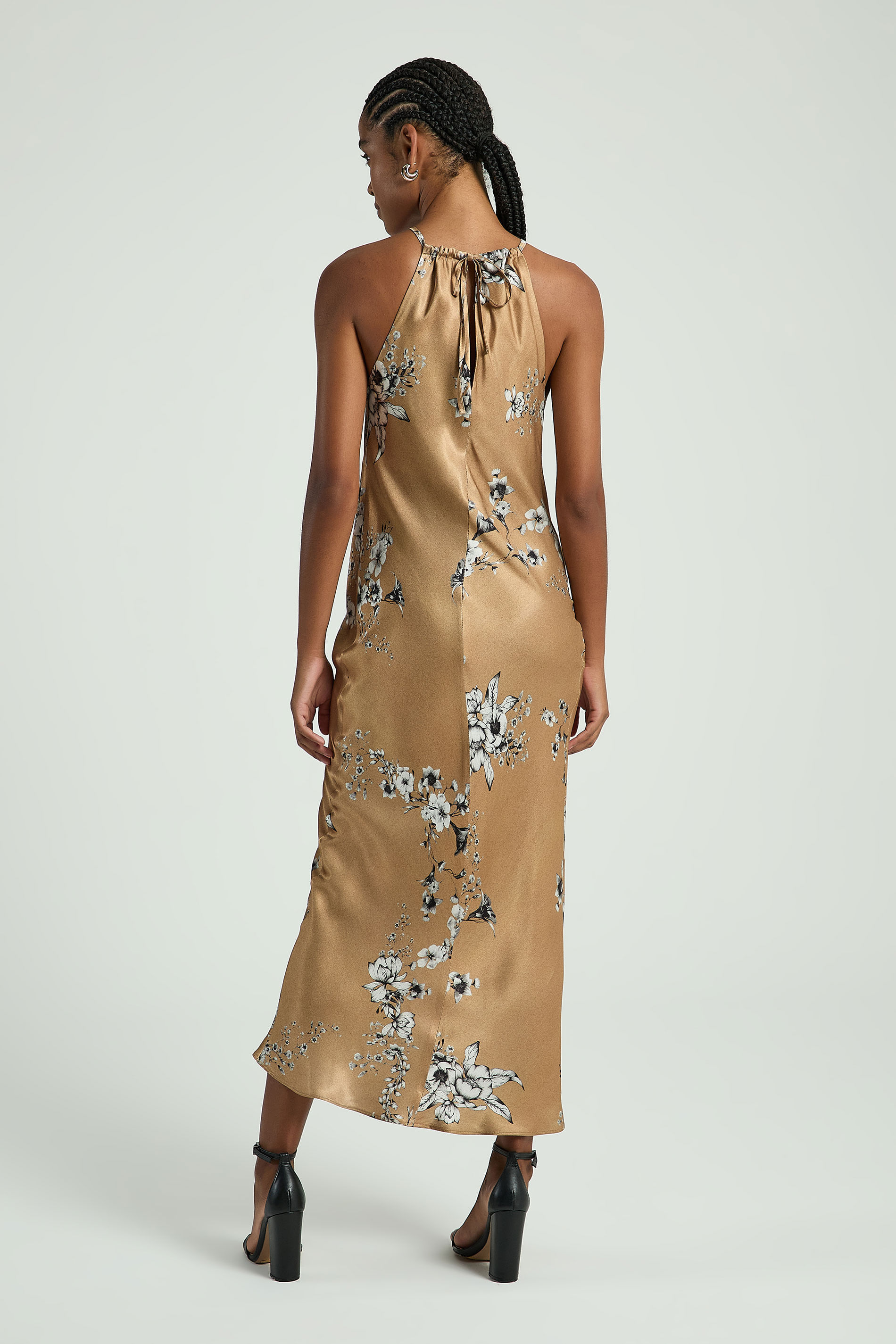 VESTIDO MIDI ESTAMPADO EM CETIM-GRAY PP - GRAY - 315792