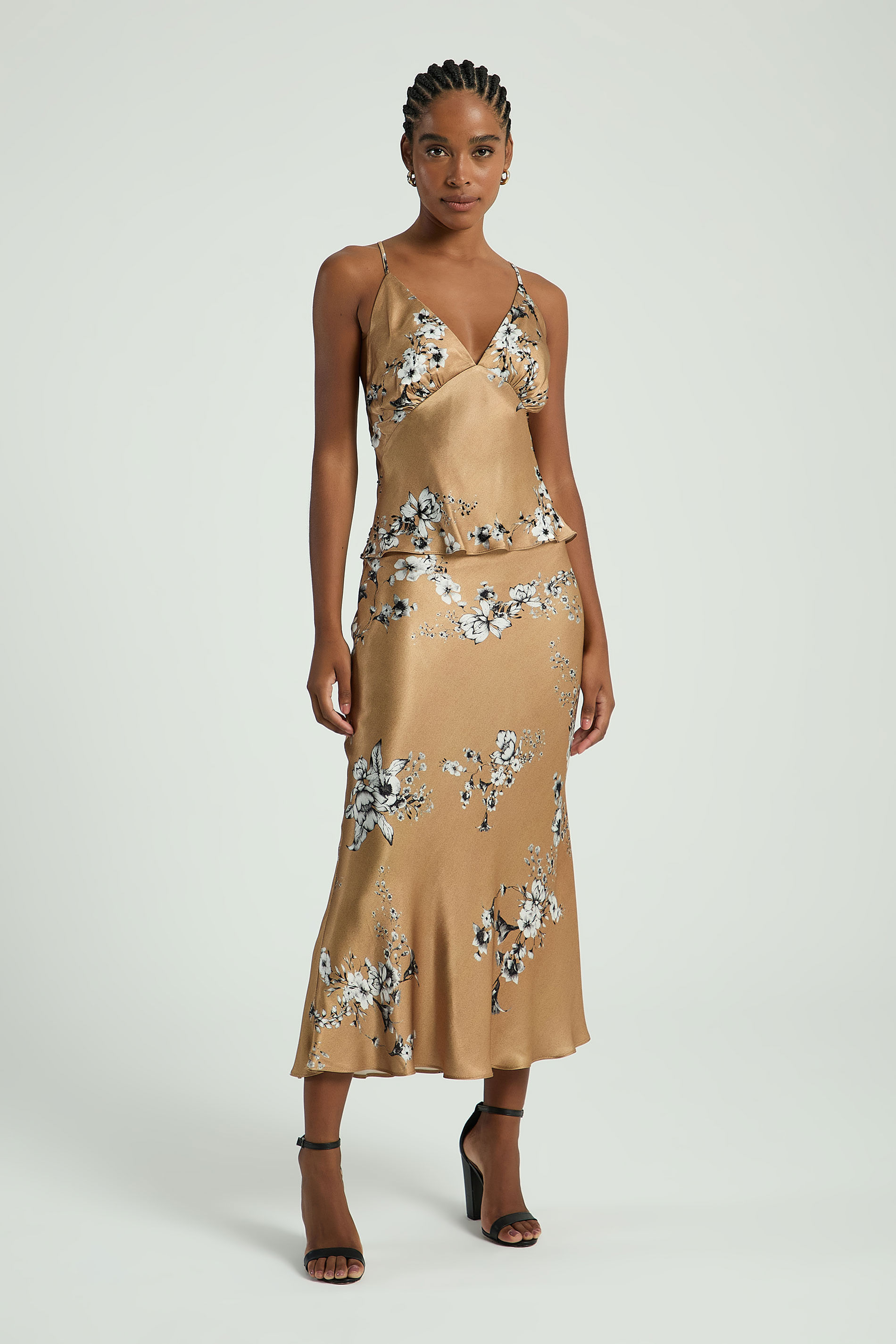 SAIA MIDI ESTAMPADA EM CETIM-GRAY G - GRAY - 315807
