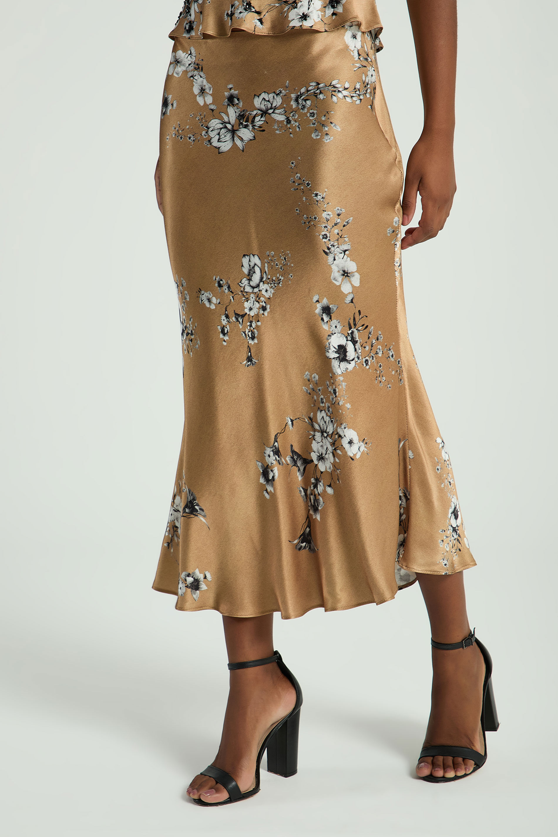 SAIA MIDI ESTAMPADA EM CETIM-GRAY G - GRAY - 315809