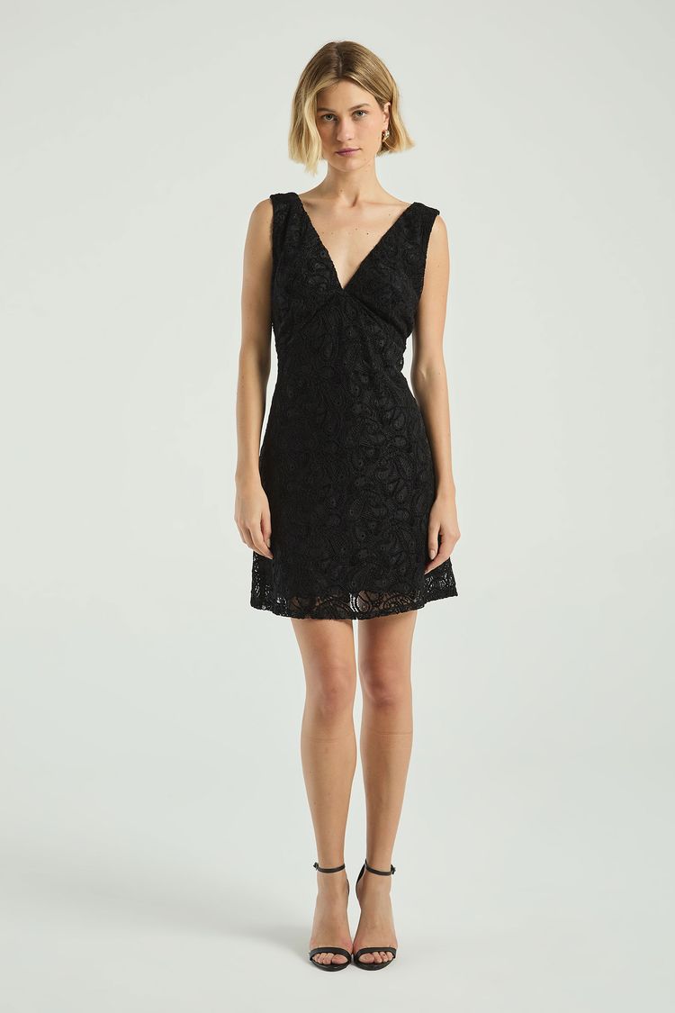 VESTIDO CURTO RENDA-PRETO P - PRETO - 316018