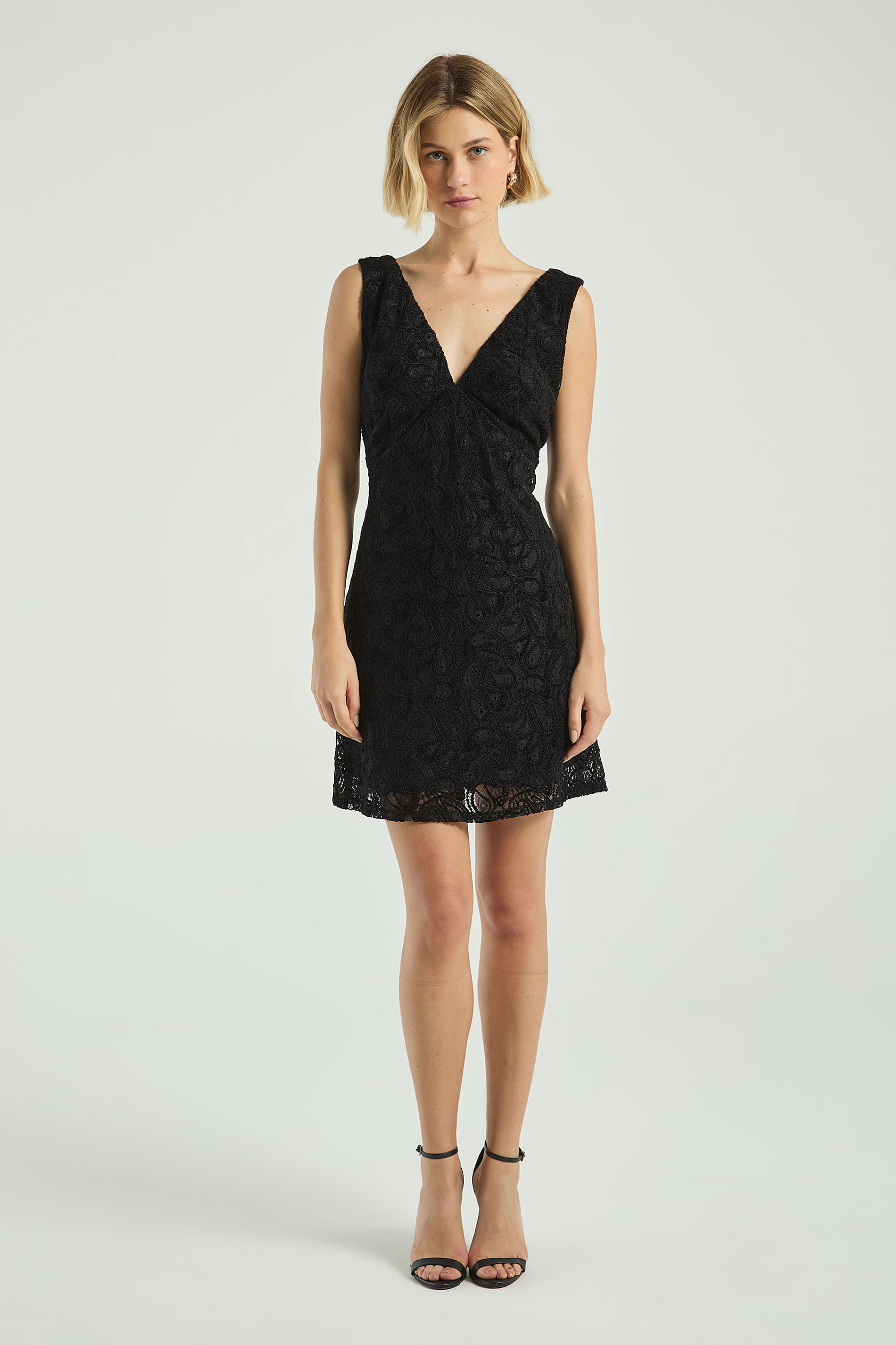 VESTIDO CURTO RENDA-PRETO P - PRETO - 316018