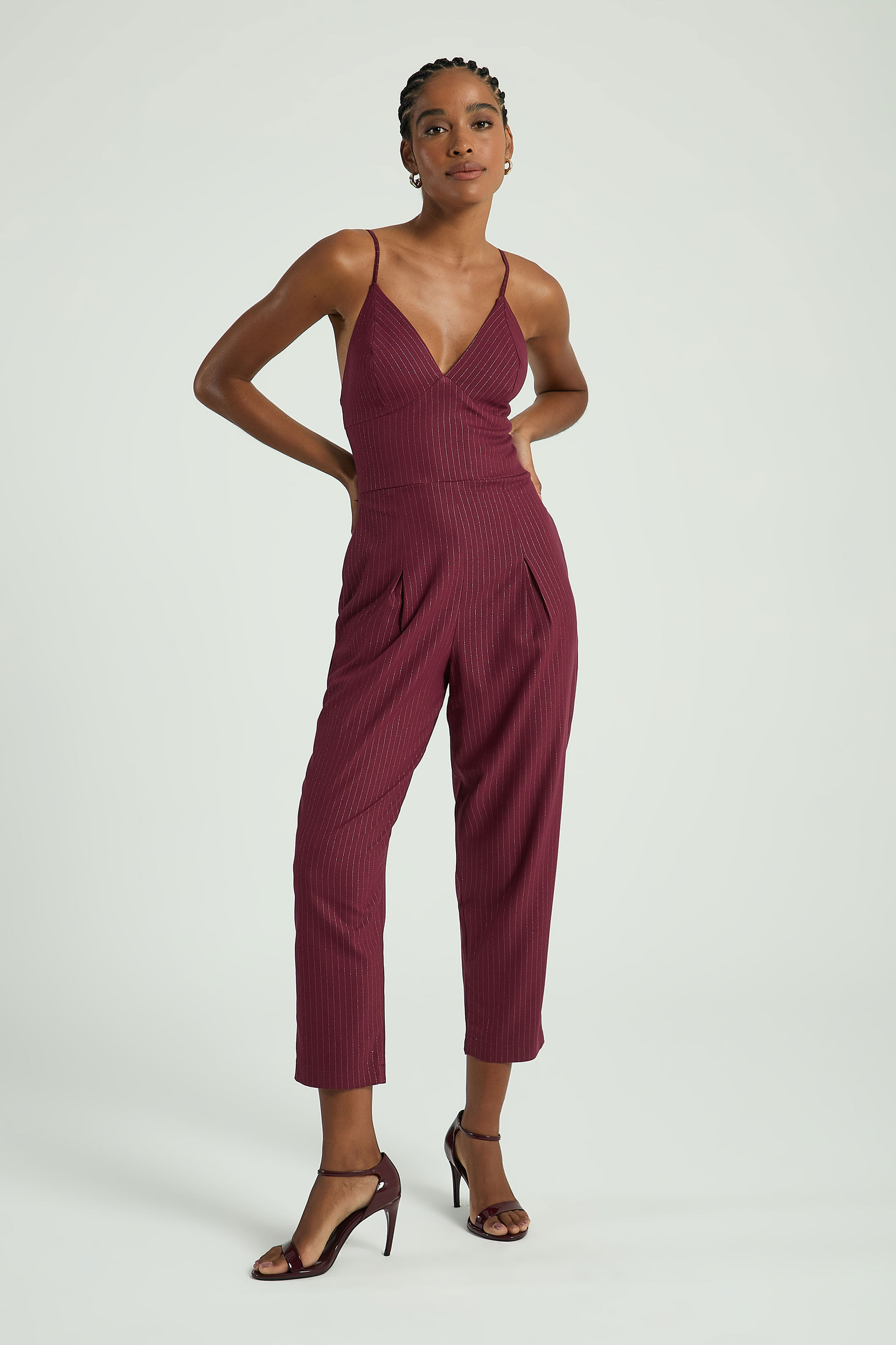 MACACÃO RISCAS LUREX-VINHO / PRATA PP - VINHO / PRATA - 316040