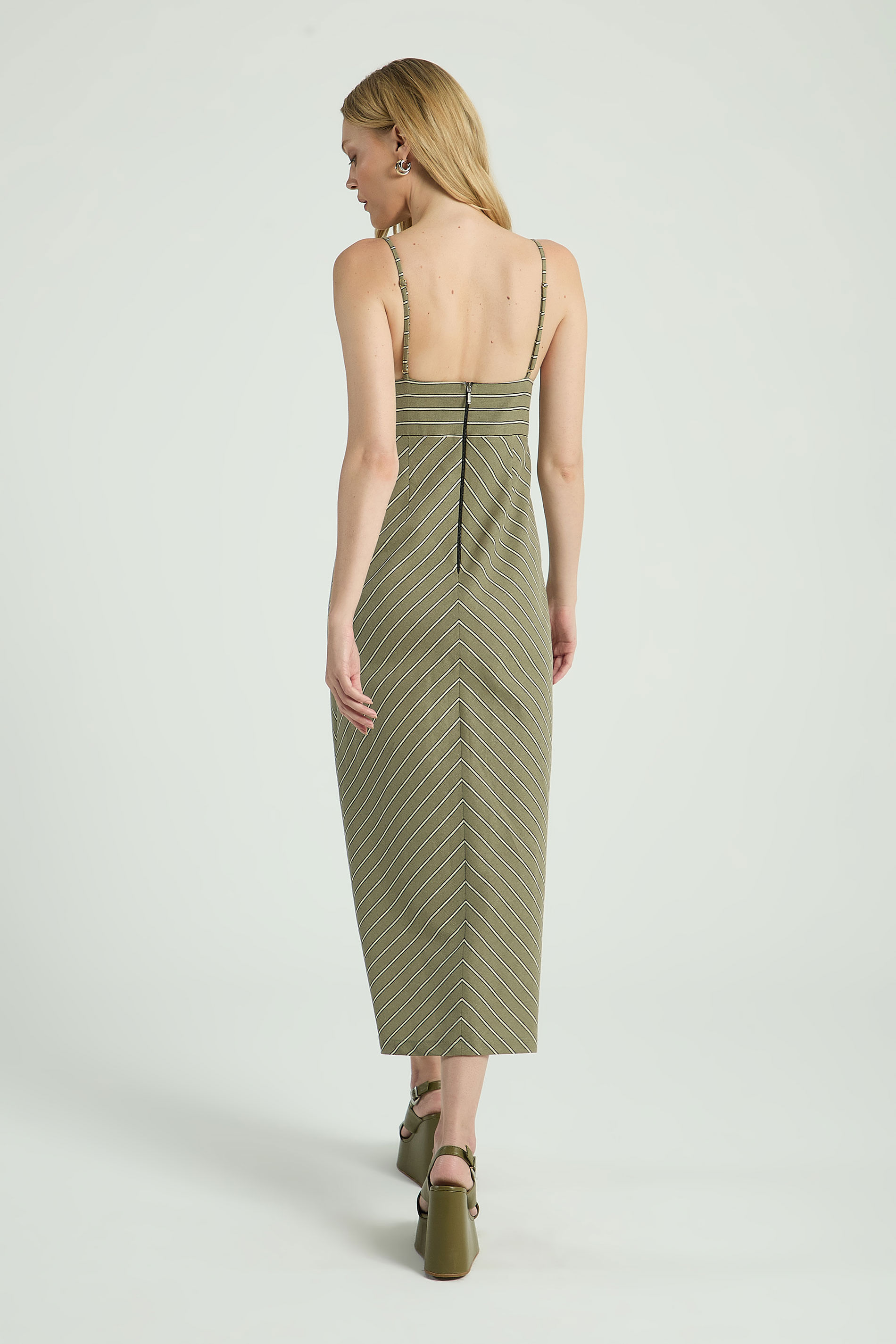 VESTIDO LISTRADO COM FRANZIDO-CINZA ESVERDEADO P - CINZA ESVERDEADO - 316057