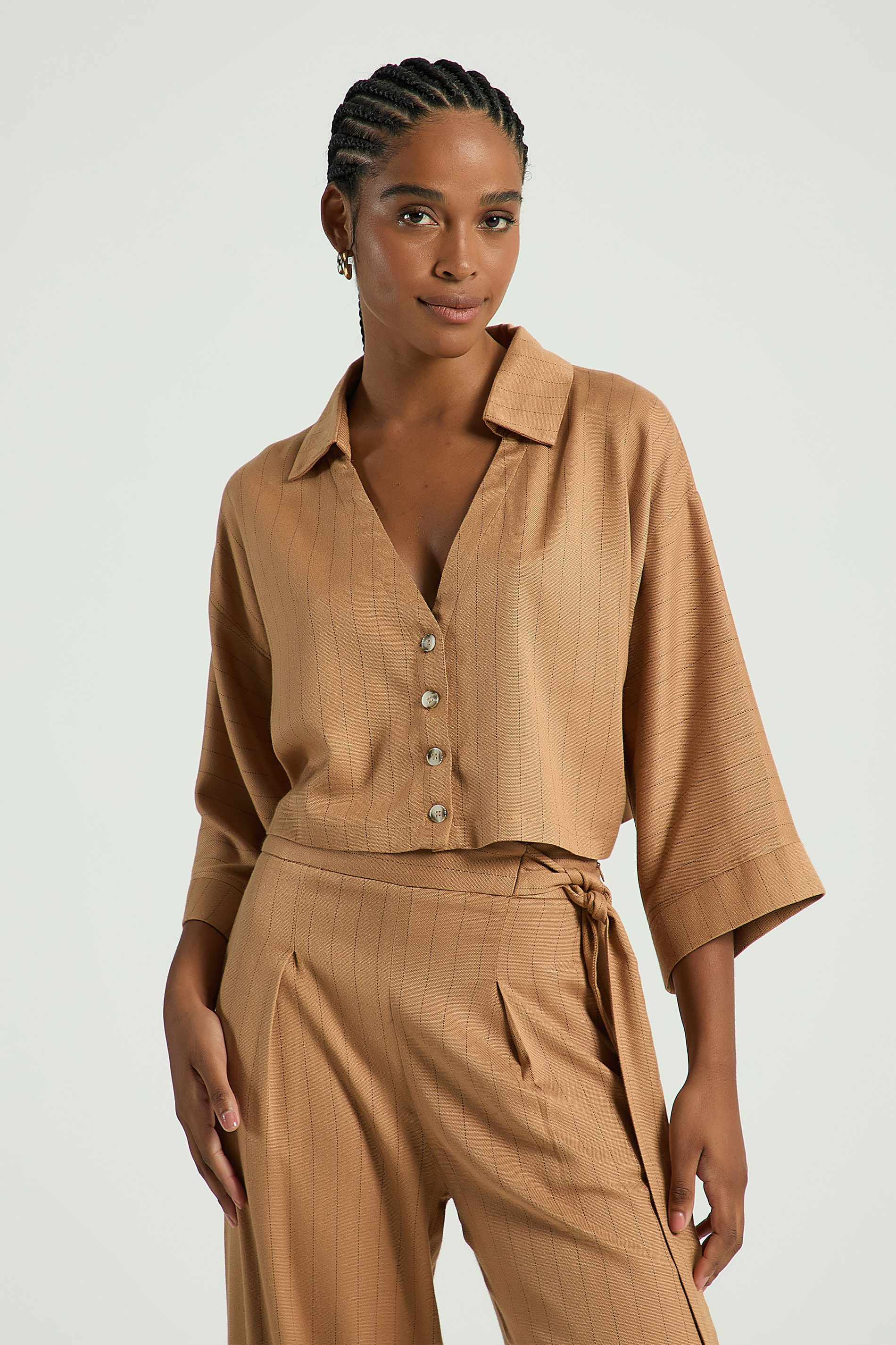 CAMISA PESPONTOS-BEGE PP - BEGE - 316101