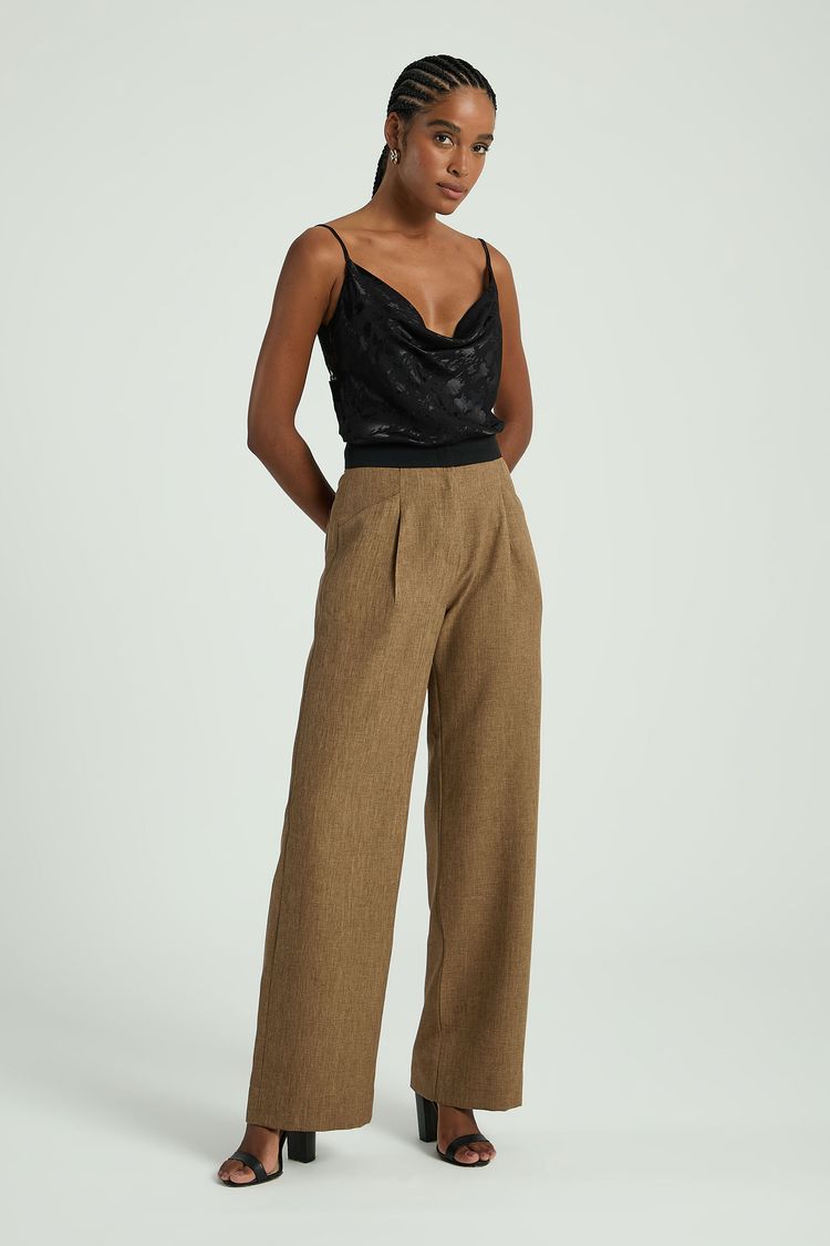 CALÇA COM CÓS CONTRASTANTE-MARROM G - MARROM - 316121