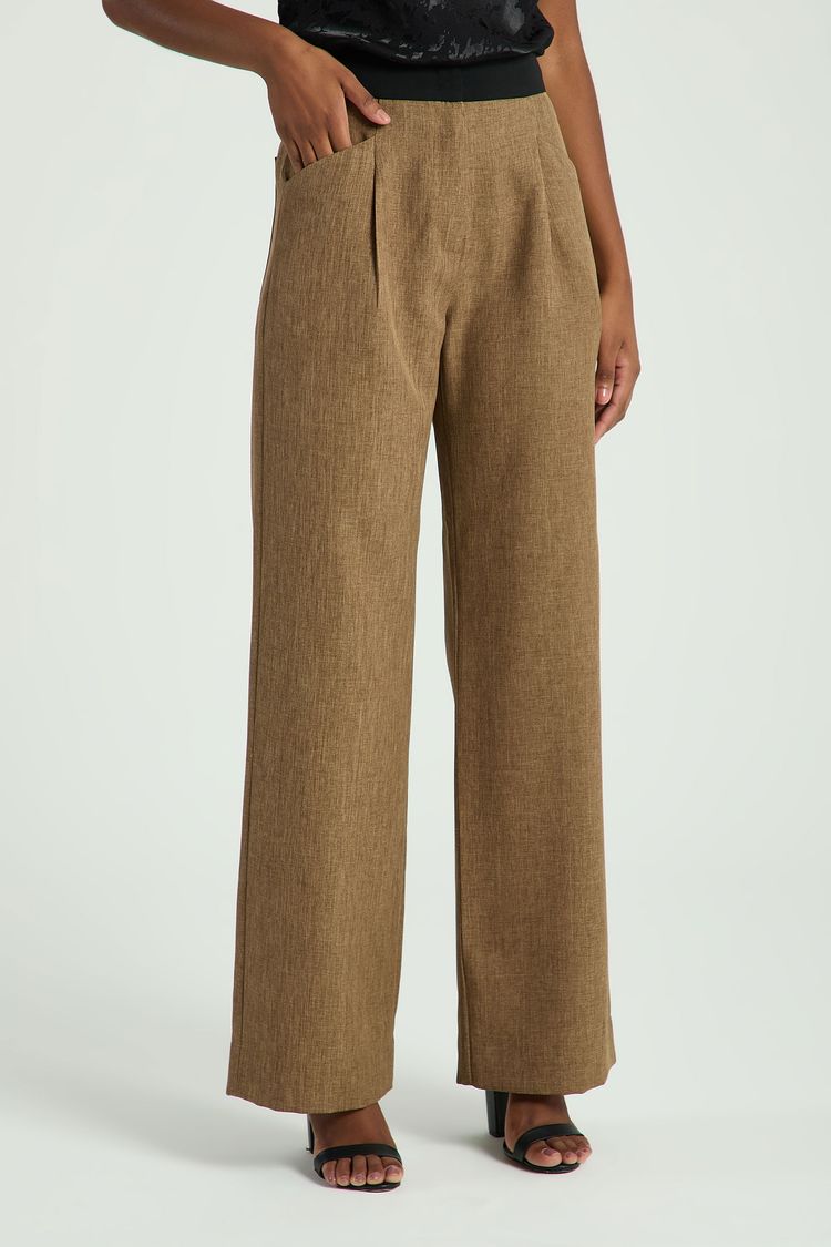 CALÇA COM CÓS CONTRASTANTE-MARROM G - MARROM - 316123