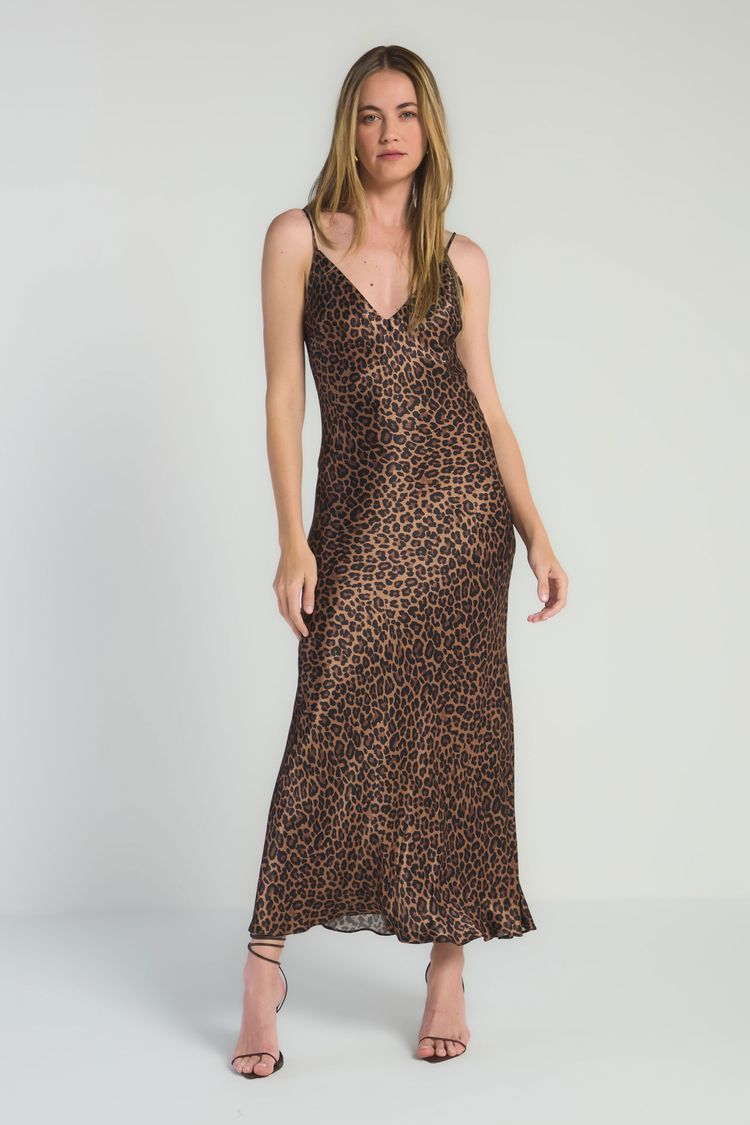 VESTIDO EM CETIM - ESTAMPA LEOPARD P - EST LEOPARD - 316497