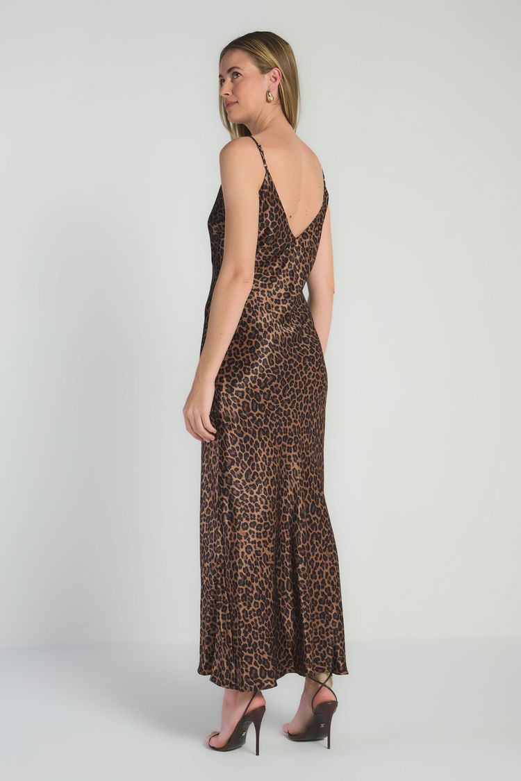 VESTIDO EM CETIM - ESTAMPA LEOPARD P - EST LEOPARD - 316498