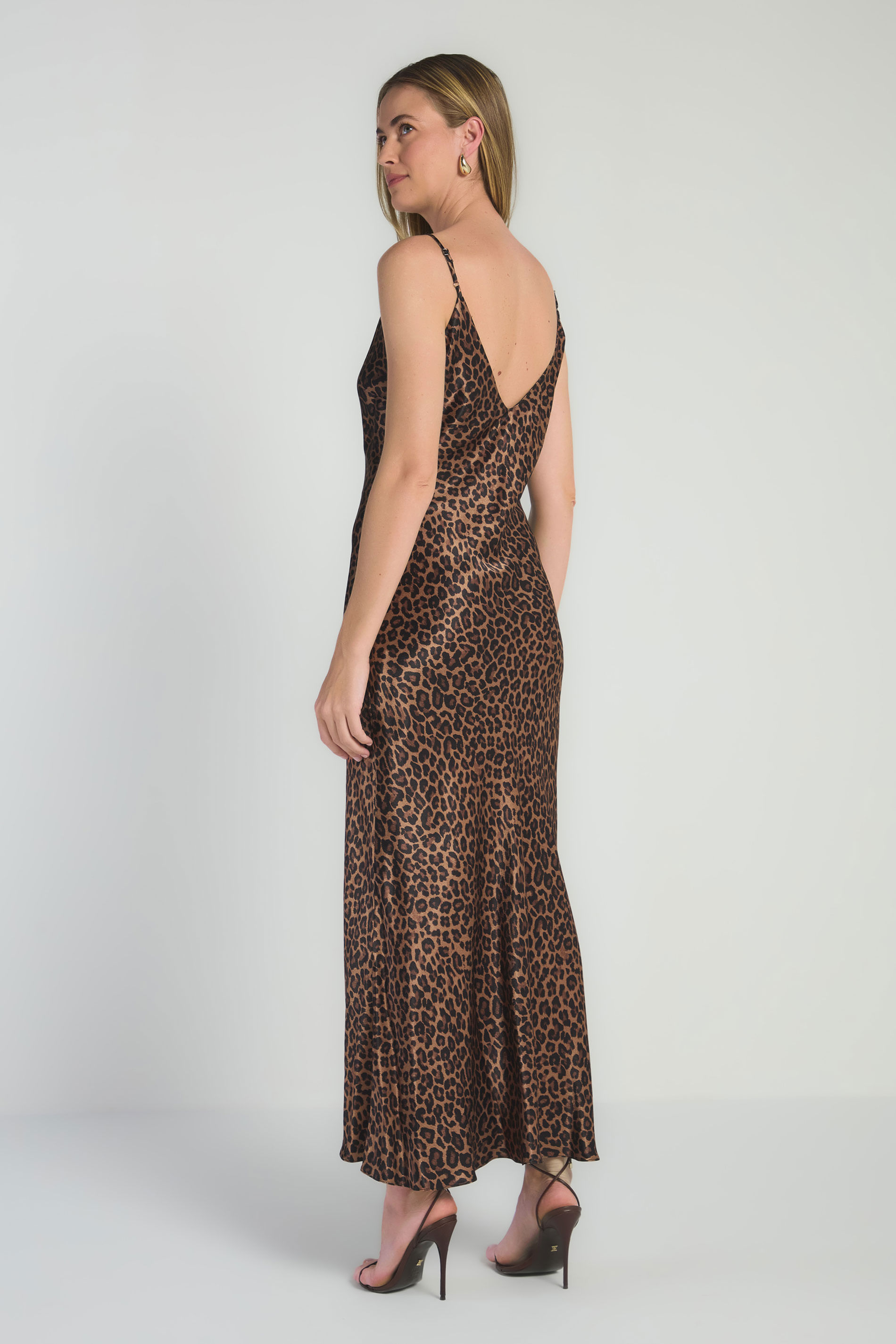 VESTIDO EM CETIM - ESTAMPA LEOPARD P - EST LEOPARD - 316498