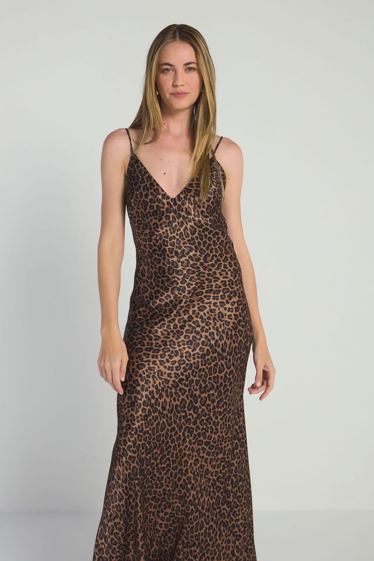 VESTIDO EM CETIM - ESTAMPA LEOPARD P - EST LEOPARD - 316499