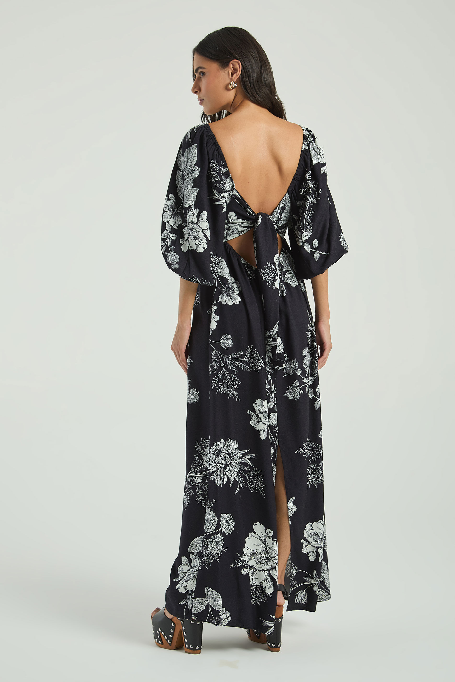 VESTIDO LONGO ESTAMPADO COM MANGAS BUFANTES-EST BELEZA FLORAL PP - EST BELEZA FLORAL - 316591