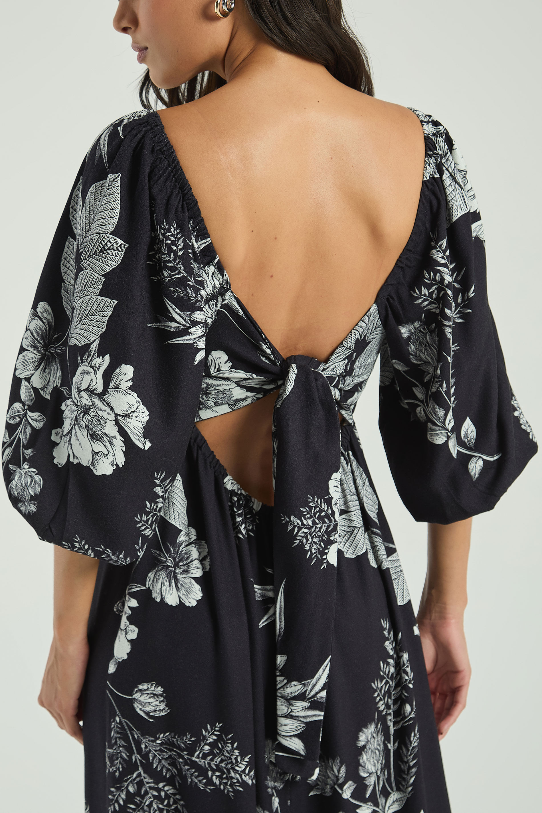 VESTIDO LONGO ESTAMPADO COM MANGAS BUFANTES-EST BELEZA FLORAL PP - EST BELEZA FLORAL - 316593