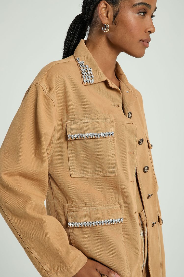 PARKA EM SARJA COM MULTIBOLSOS-BEGE ESCURO P - BEGE ESCURO - 316881