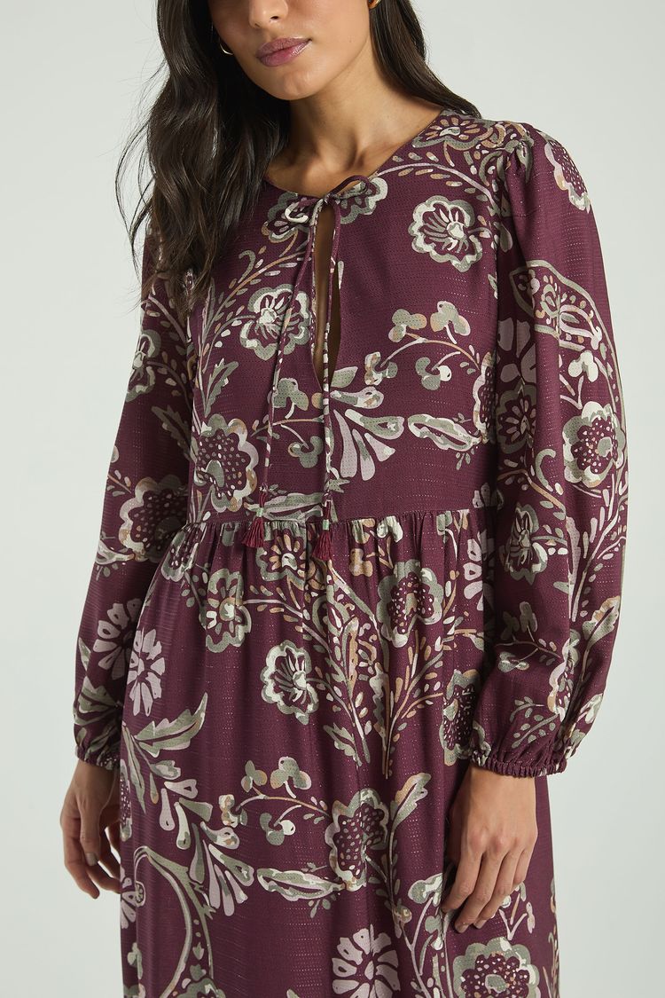 VESTIDO LONGO ESTAMPADO COM DECOTE V-EST CASHMERE PINCELADO P - EST CASHMERE PINCELADO - 316930