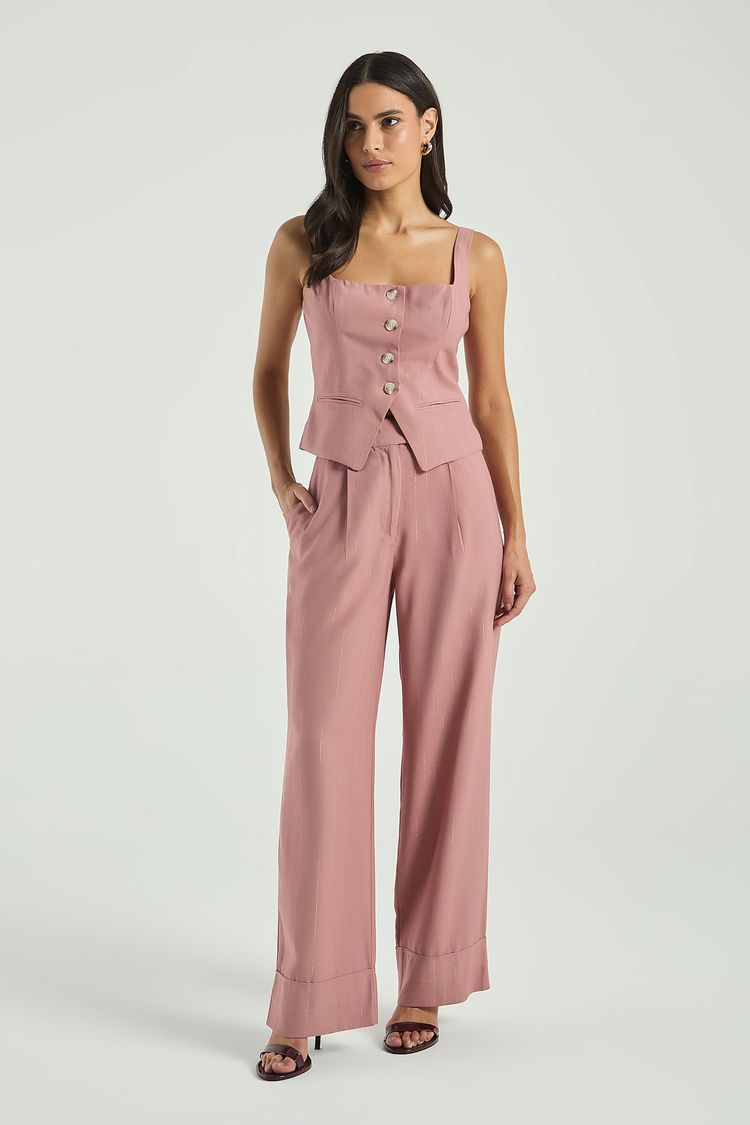 CALÇA RISCA DE GIZ BAINHA VIRADA-ROSE P - ROSE - 317004