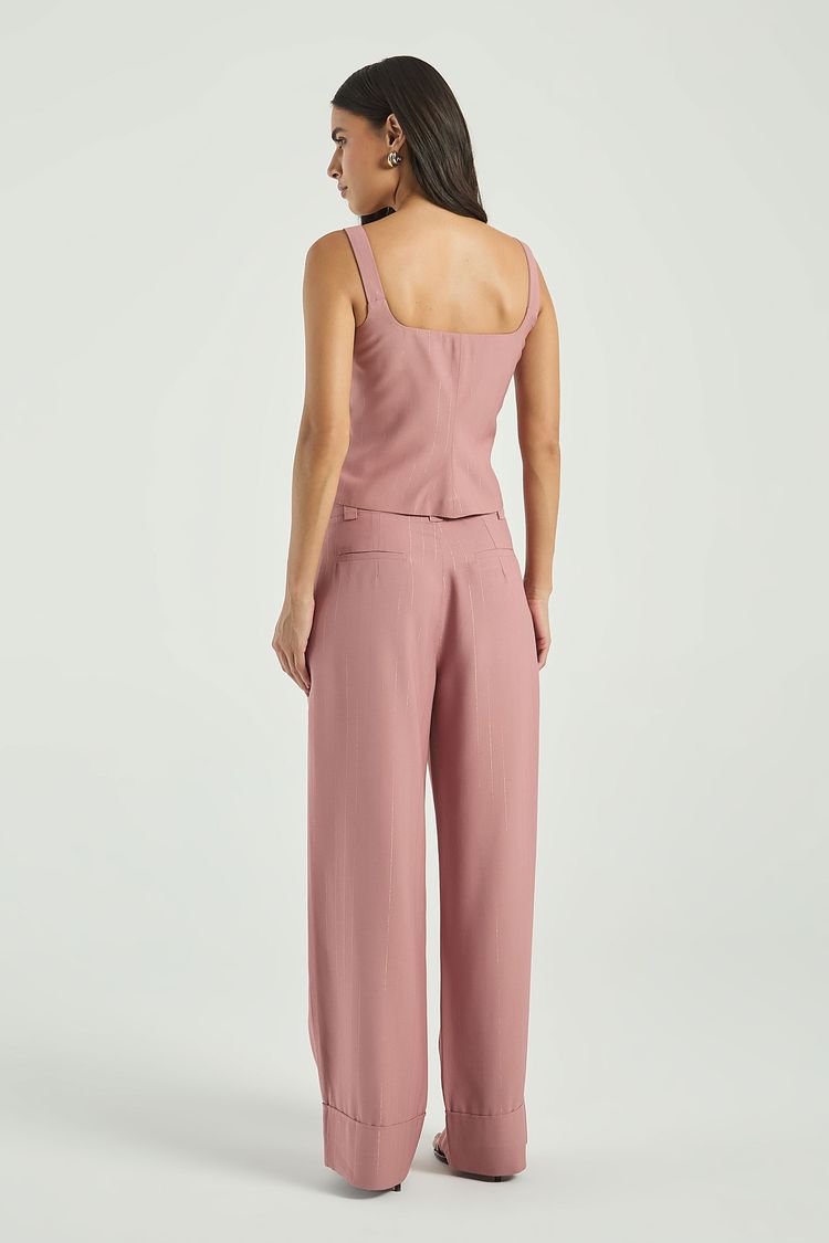 CALÇA RISCA DE GIZ BAINHA VIRADA-ROSE P - ROSE - 317005