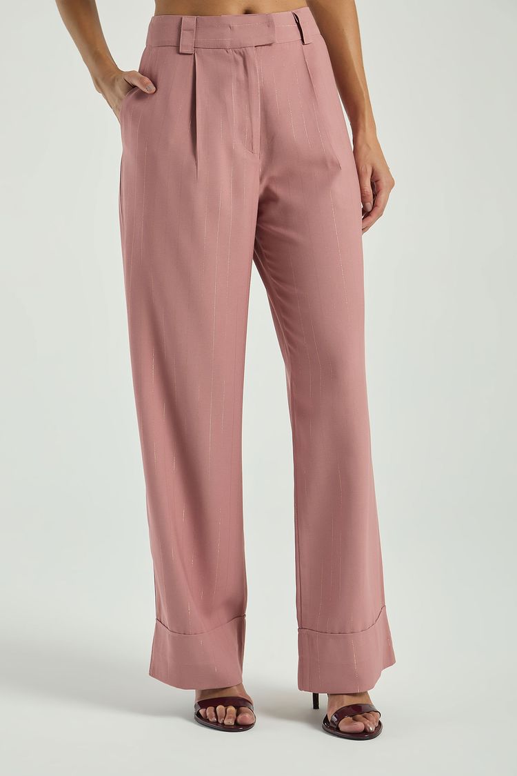 CALÇA RISCA DE GIZ BAINHA VIRADA-ROSE P - ROSE - 317006