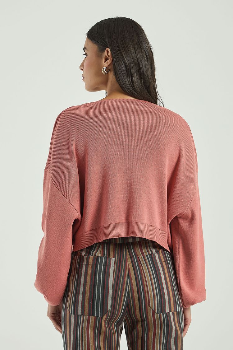 CASACO EM TRICOT COM BOLSOS-ROSE P - ROSE - 317045