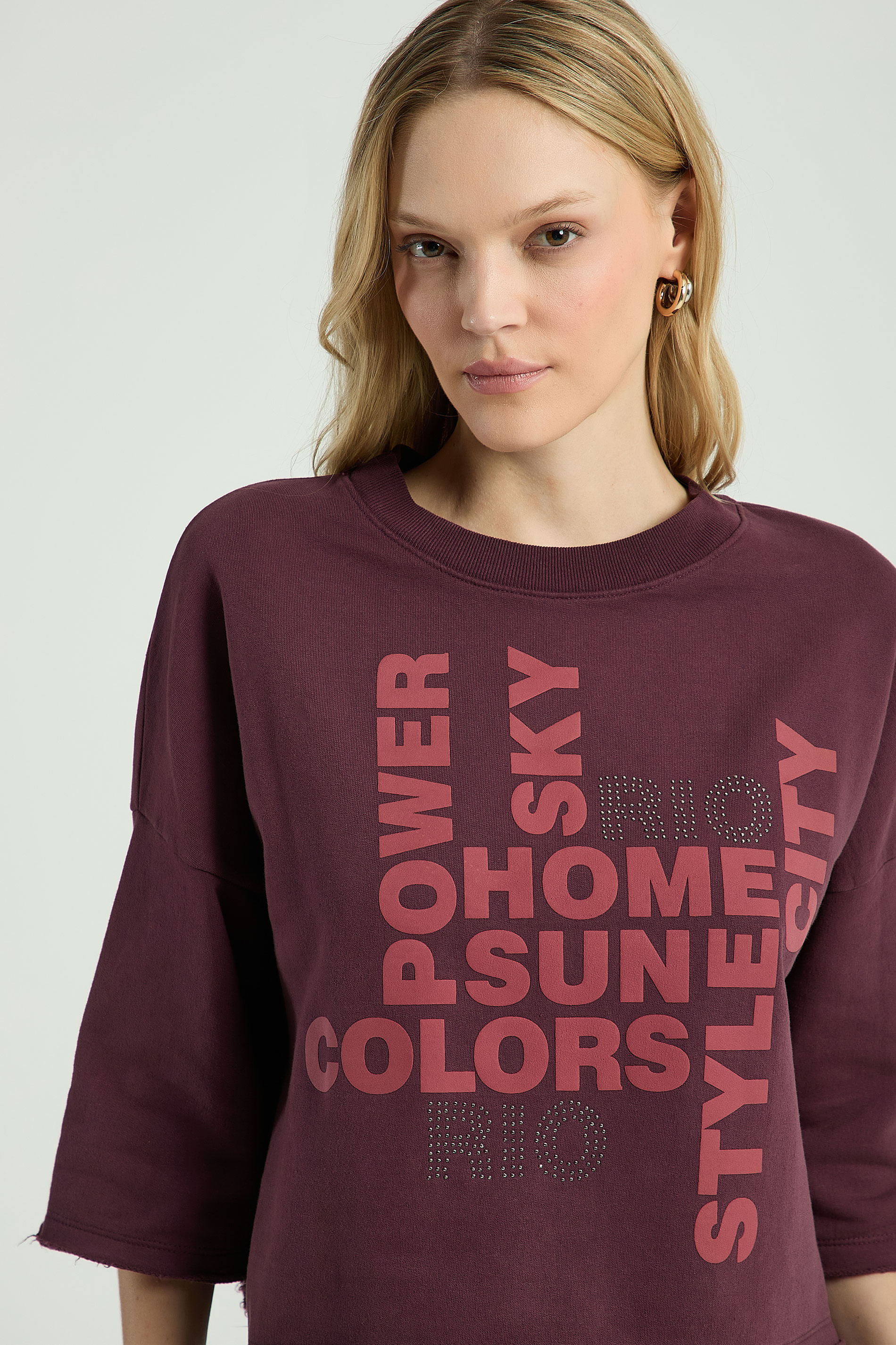 BLUSA EM MOLETOM COM SILK E TERMOCOLANTE-VINHO P - VINHO - 317100